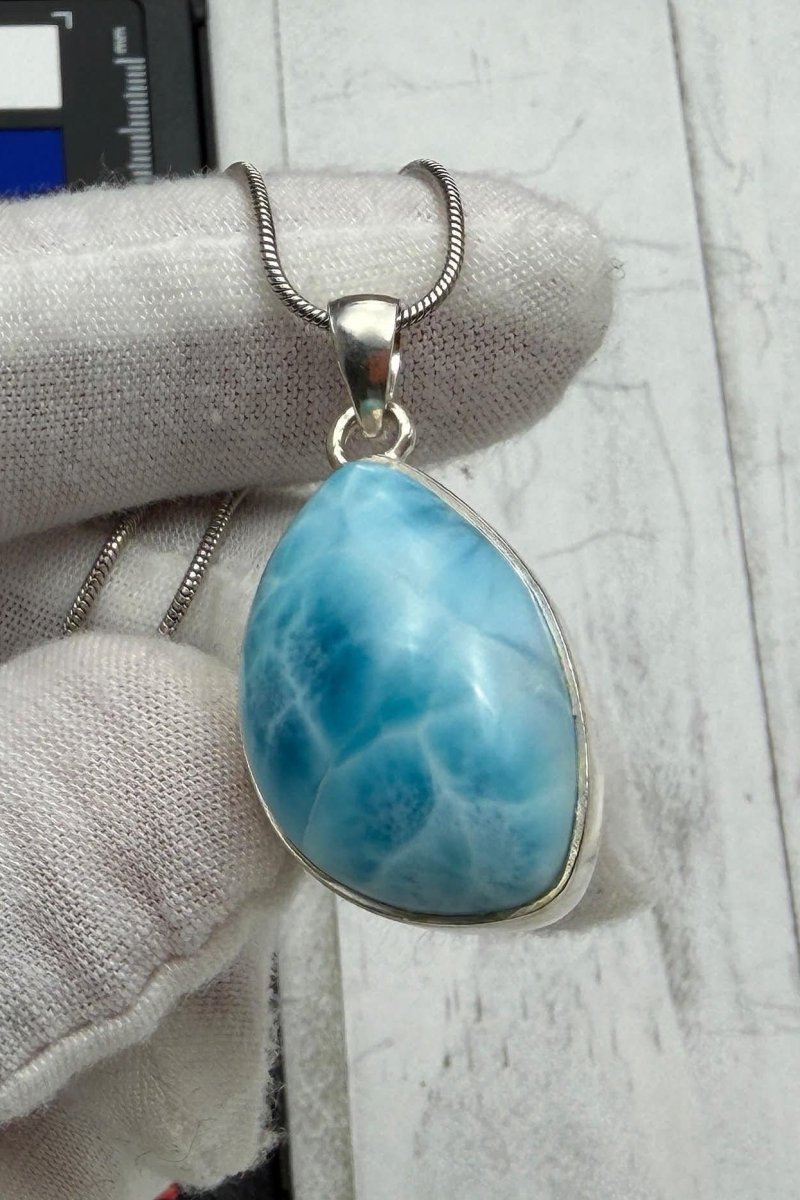 Larimar Oval Pendant Necklace, 925 Sterling Silver - Larimar Creations