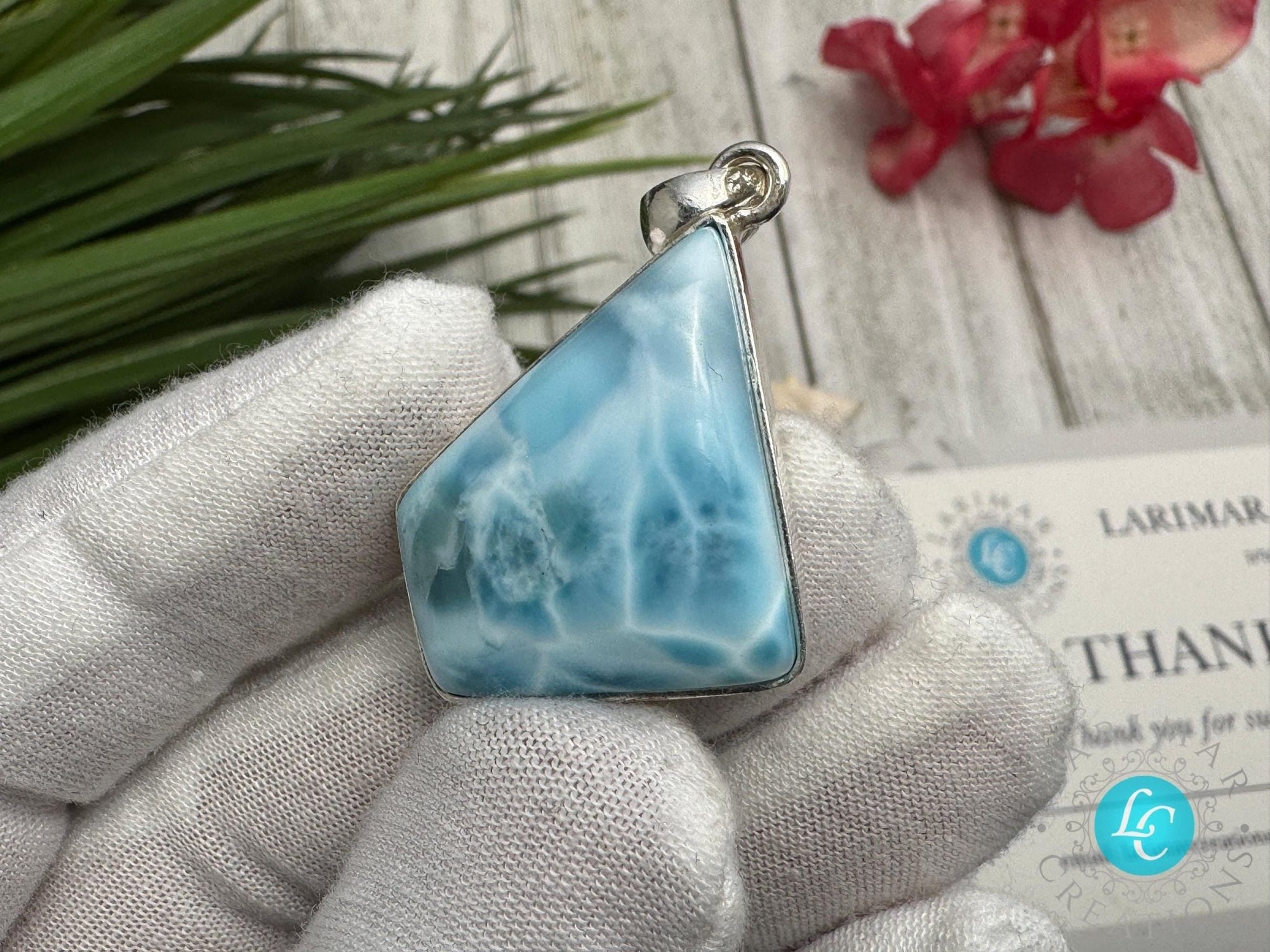 Larimar Pendant free shape 925 Sterling Silver Jewelry - Larimar Creations