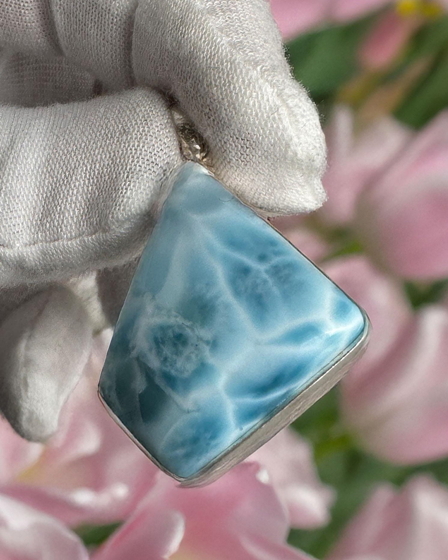 Larimar Pendant free shape 925 Sterling Silver Jewelry - Larimar Creations