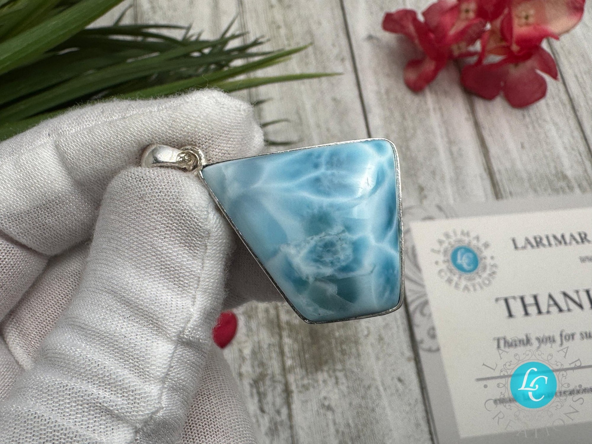 Larimar Pendant free shape 925 Sterling Silver Jewelry - Larimar Creations