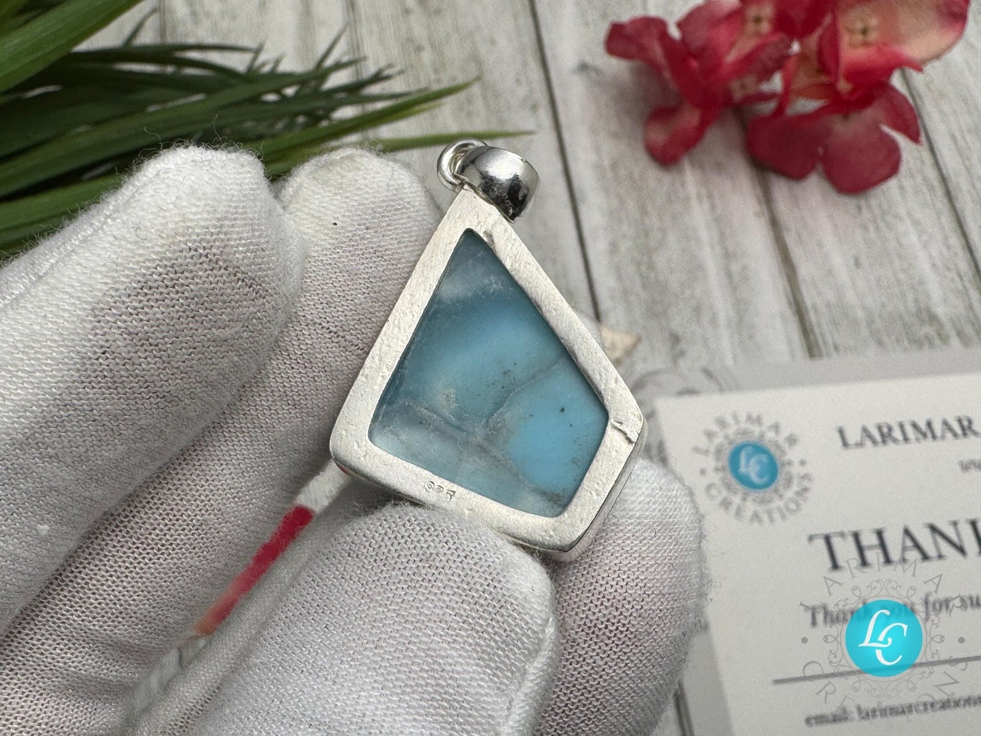 Larimar Pendant free shape 925 Sterling Silver Jewelry - Larimar Creations