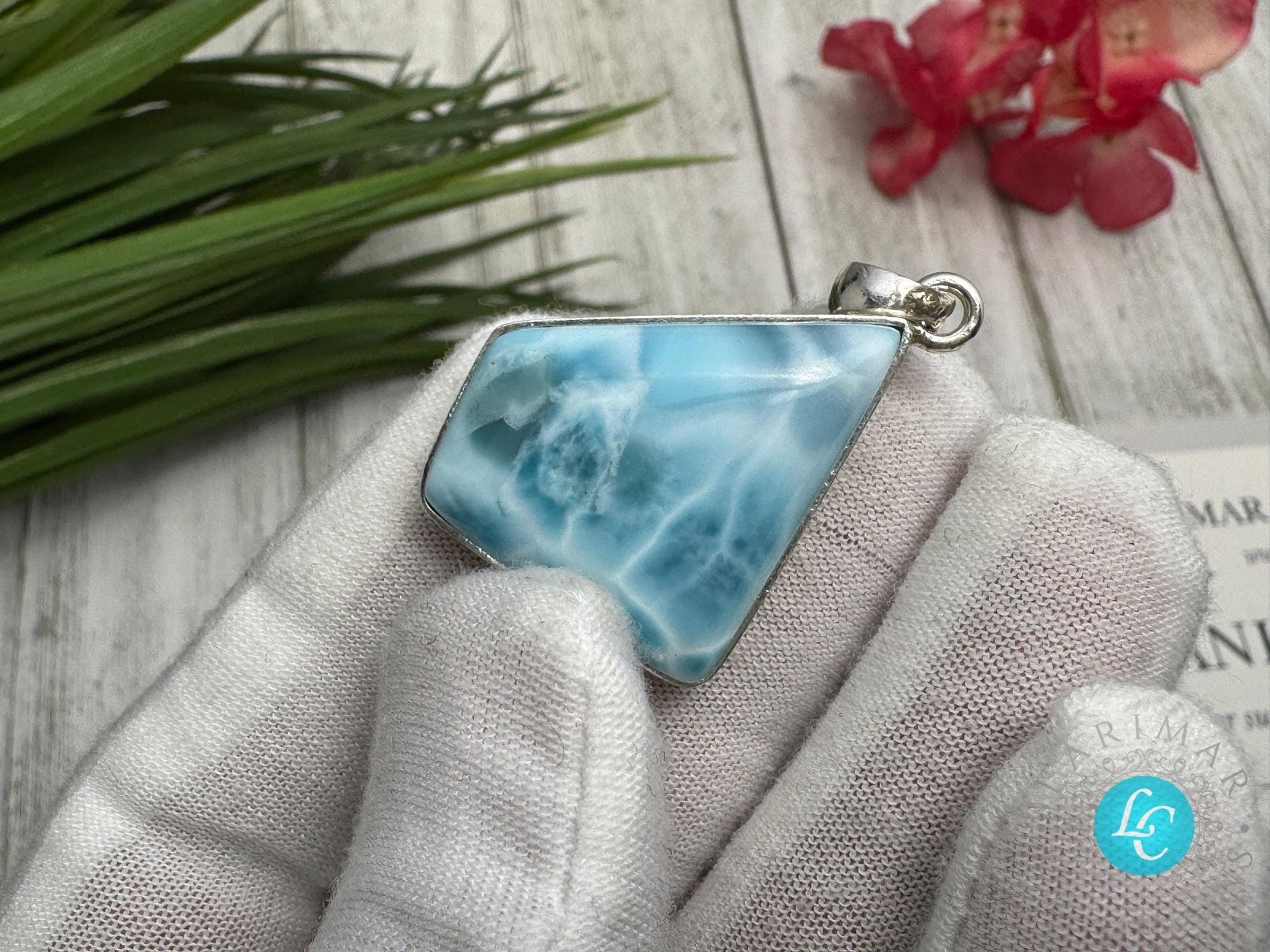Larimar Pendant free shape 925 Sterling Silver Jewelry - Larimar Creations