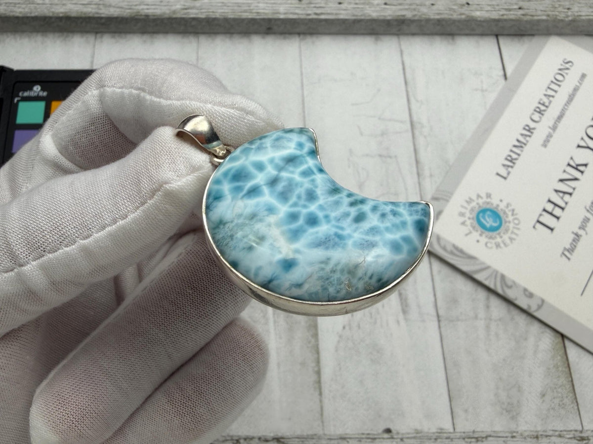 Larimar pendant Moon shape High Quality - Larimar Creations