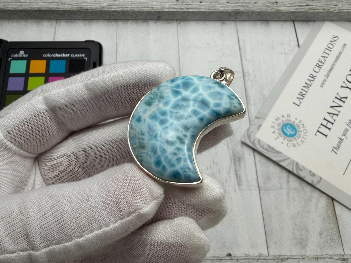 Larimar pendant Moon shape High Quality - Larimar Creations