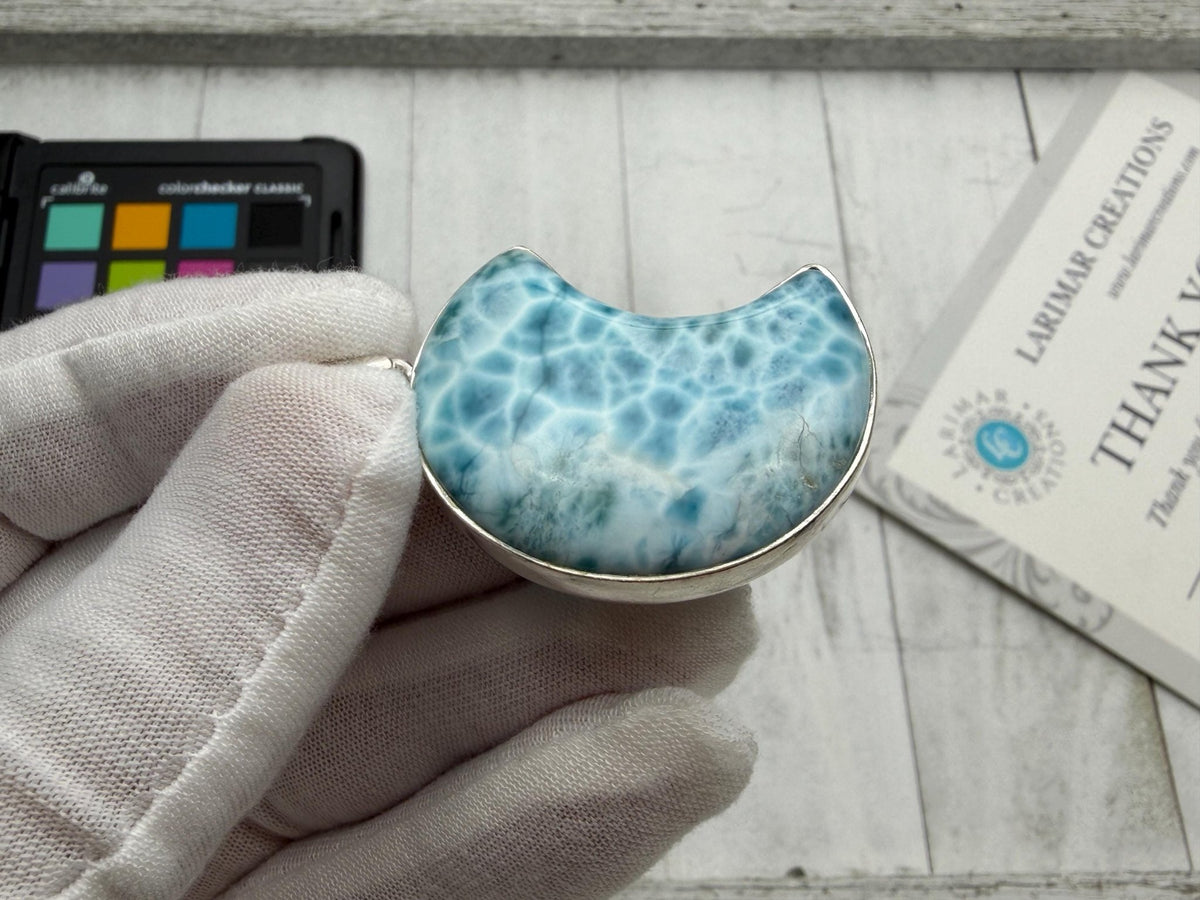 Larimar pendant Moon shape High Quality - Larimar Creations