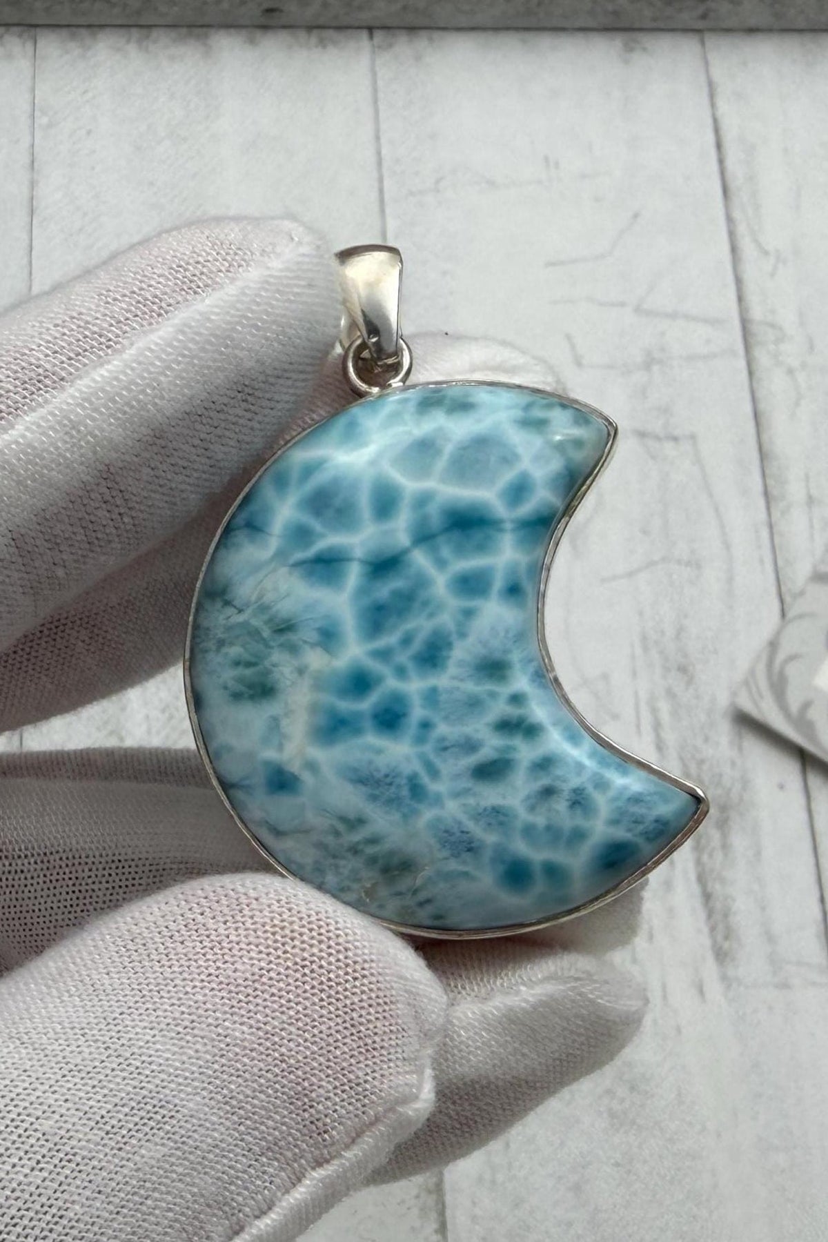 Larimar pendant Moon shape High Quality - Larimar Creations