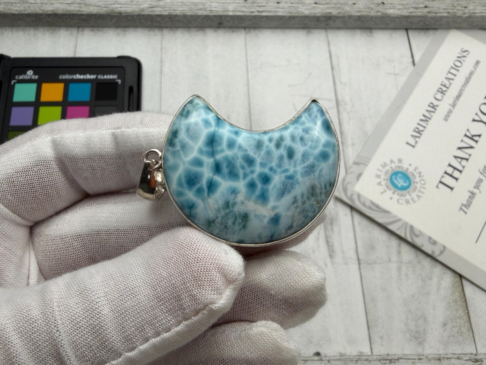 Larimar pendant Moon shape High Quality - Larimar Creations
