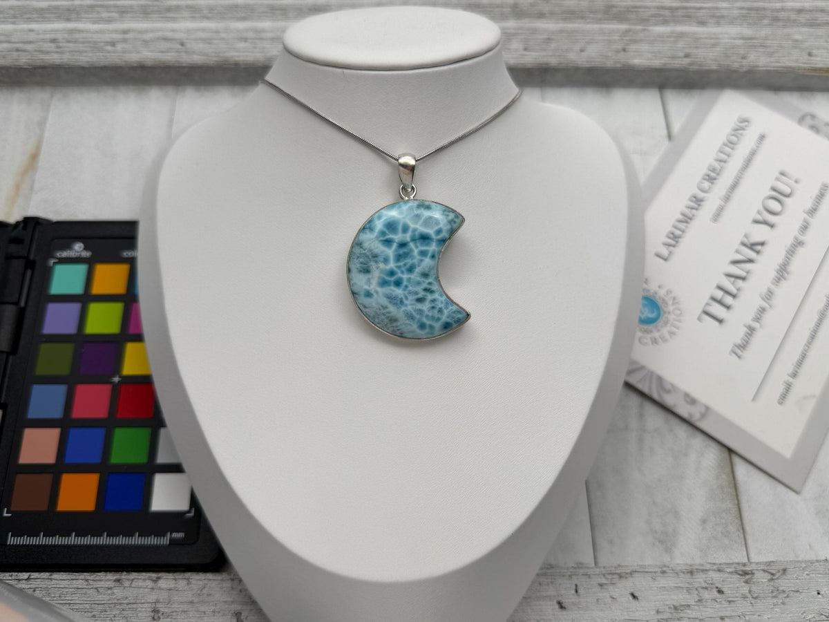 Larimar pendant Moon shape High Quality - Larimar Creations