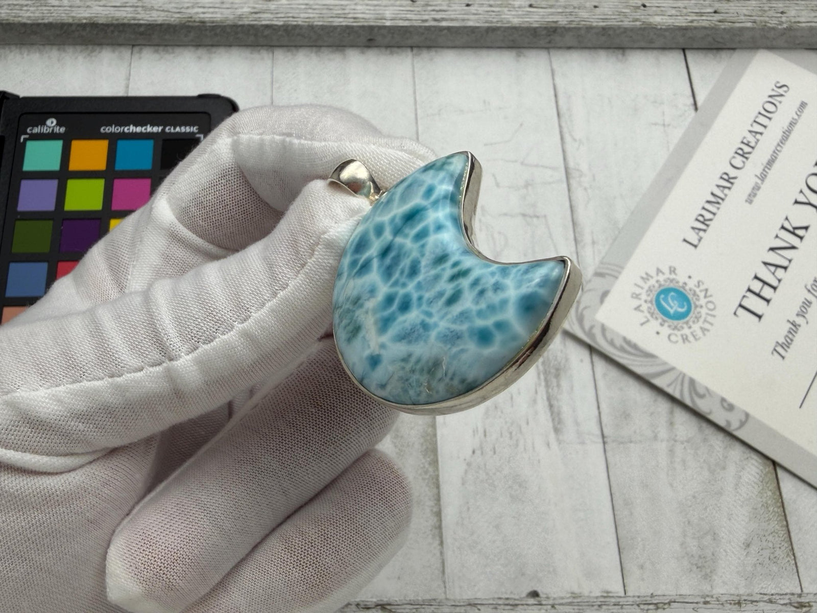 Larimar pendant Moon shape High Quality - Larimar Creations
