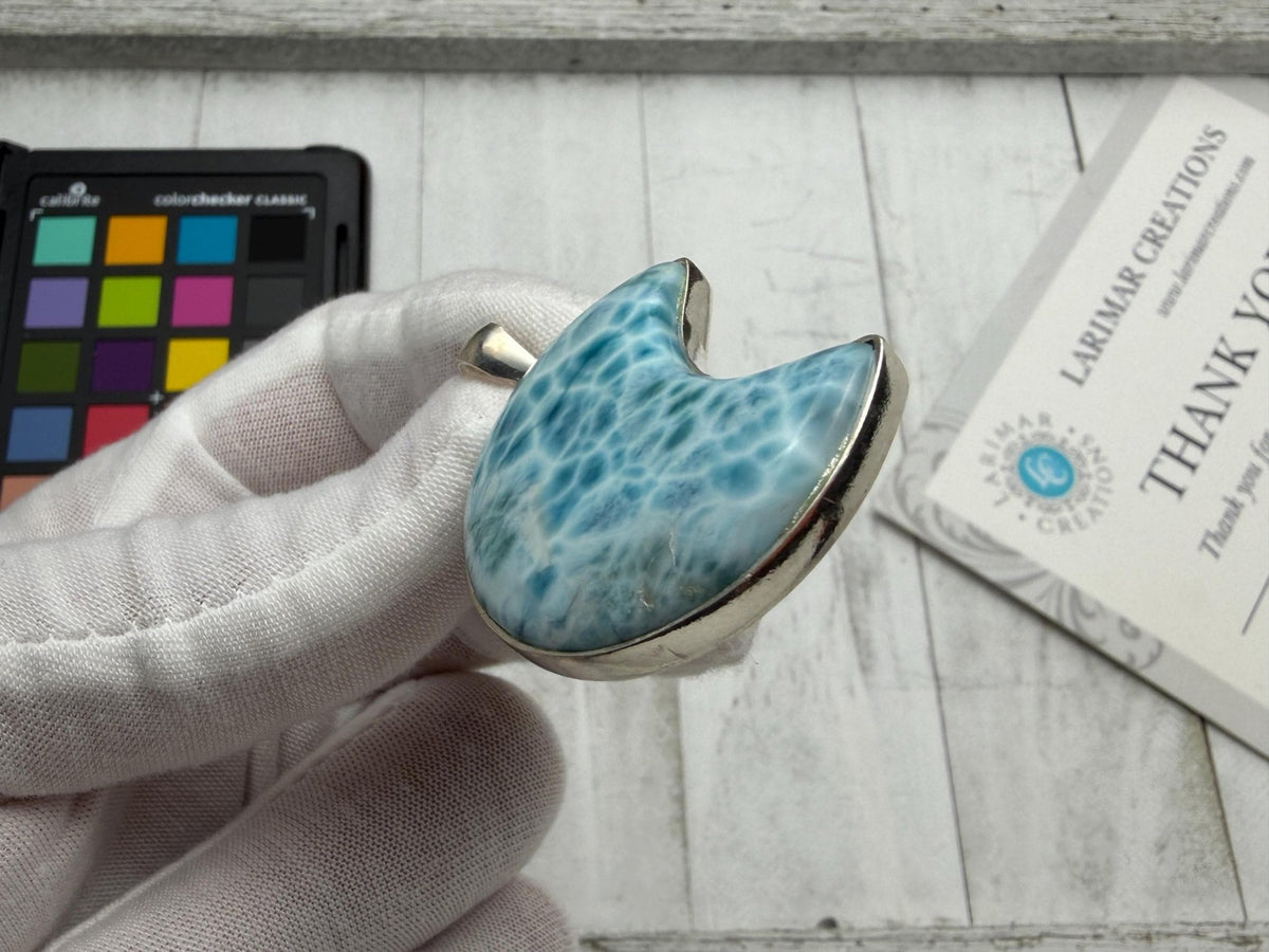 Larimar pendant Moon shape High Quality - Larimar Creations