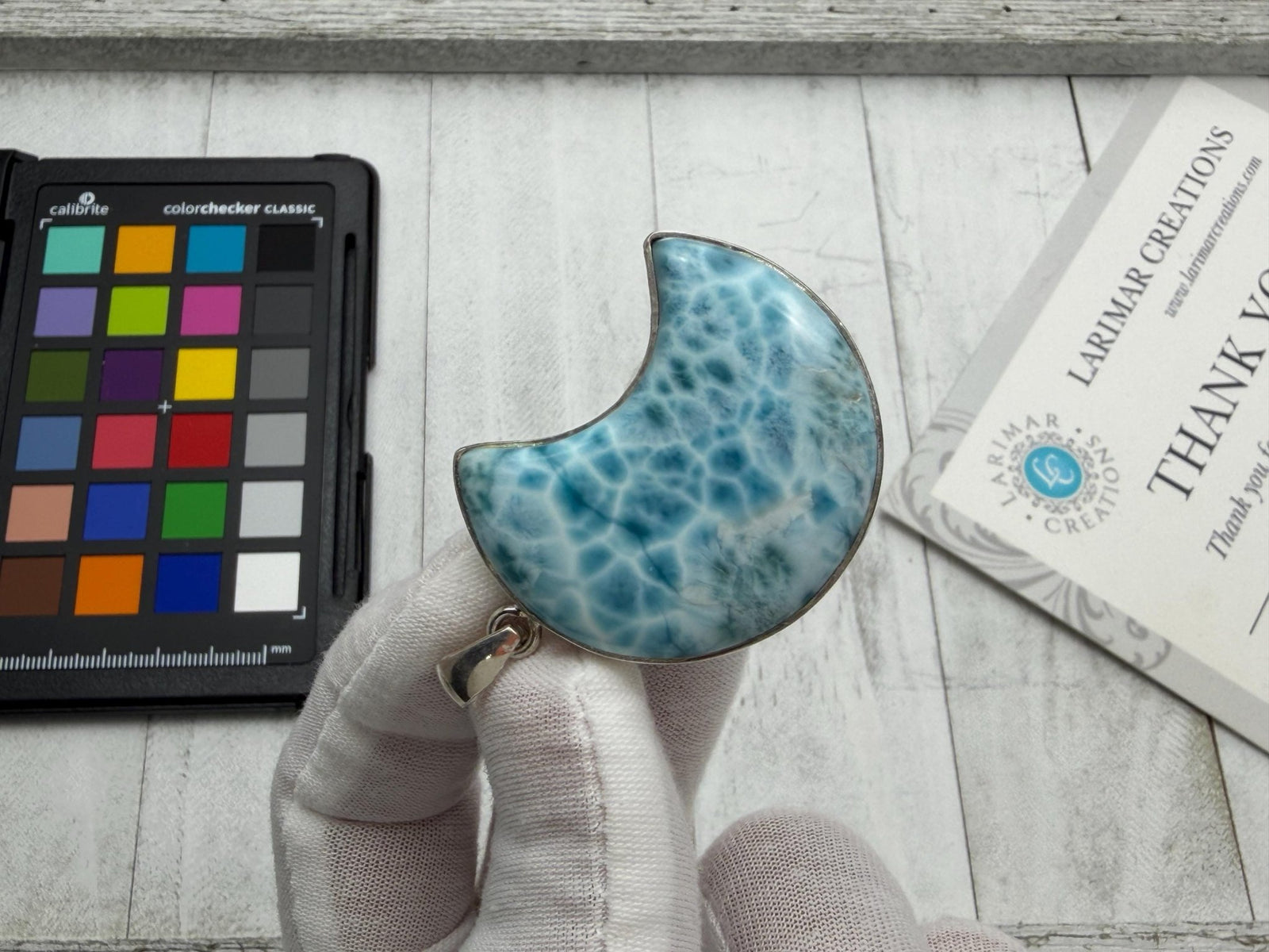 Larimar pendant Moon shape High Quality - Larimar Creations