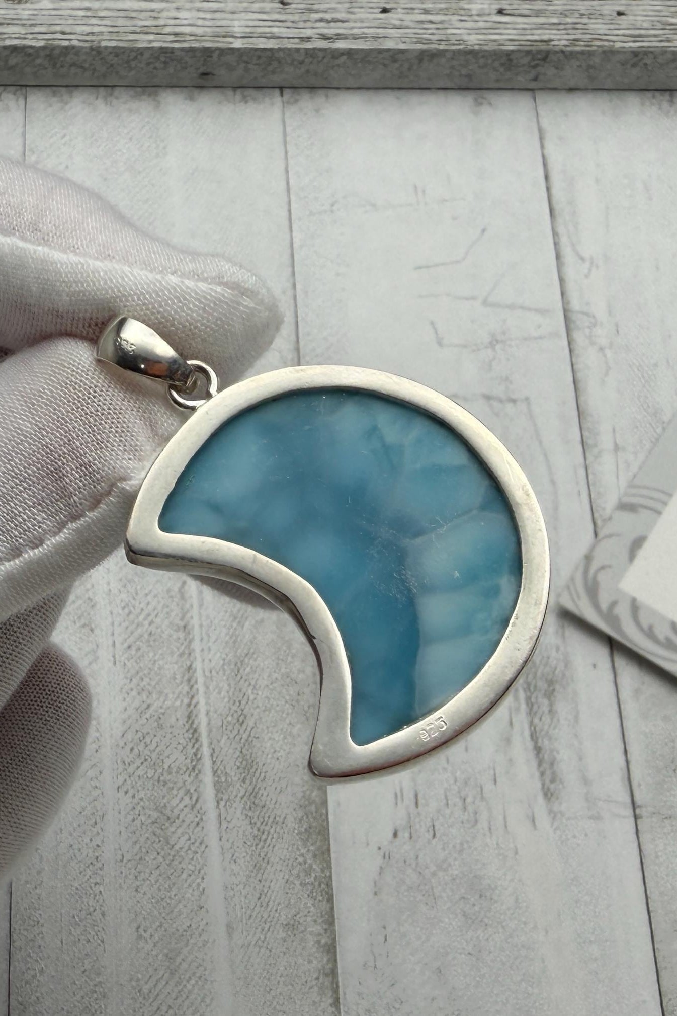 Larimar pendant Moon shape High Quality - Larimar Creations