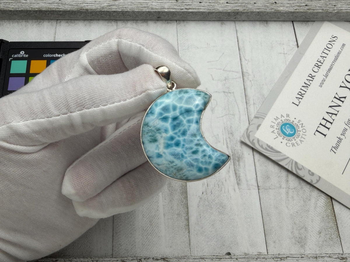Larimar pendant Moon shape High Quality - Larimar Creations