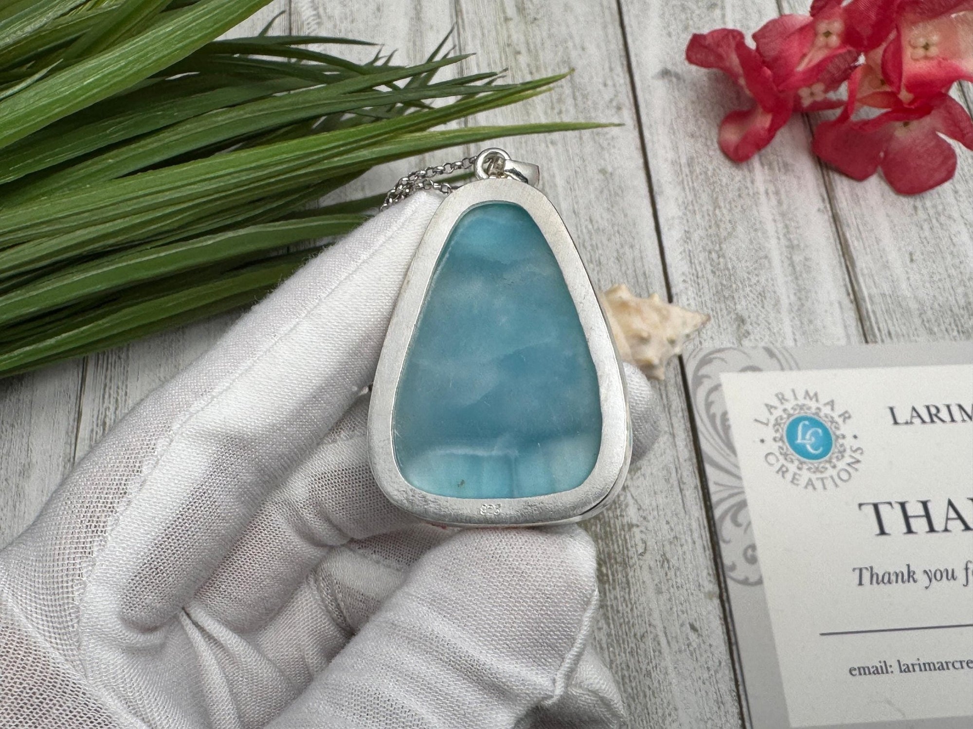 Larimar Pendant - Genuine Larimar Pendant Necklace - Large Teardrop Silver Jewelry, Stunning Larimar Pendant Ocean Gemstone