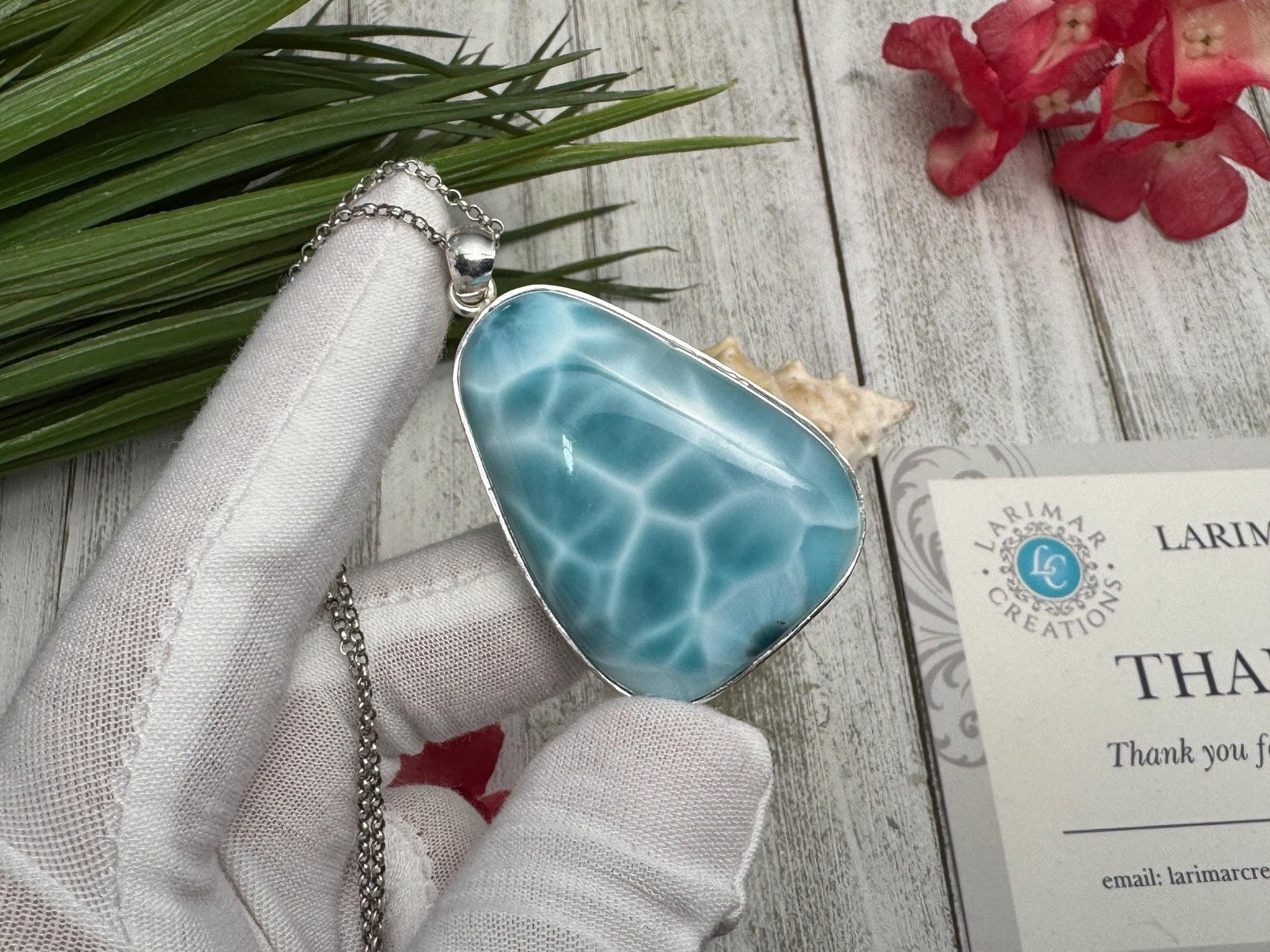 Larimar Pendant - Genuine Larimar Pendant Necklace - Large Teardrop Silver Jewelry, Stunning Larimar Pendant Ocean Gemstone