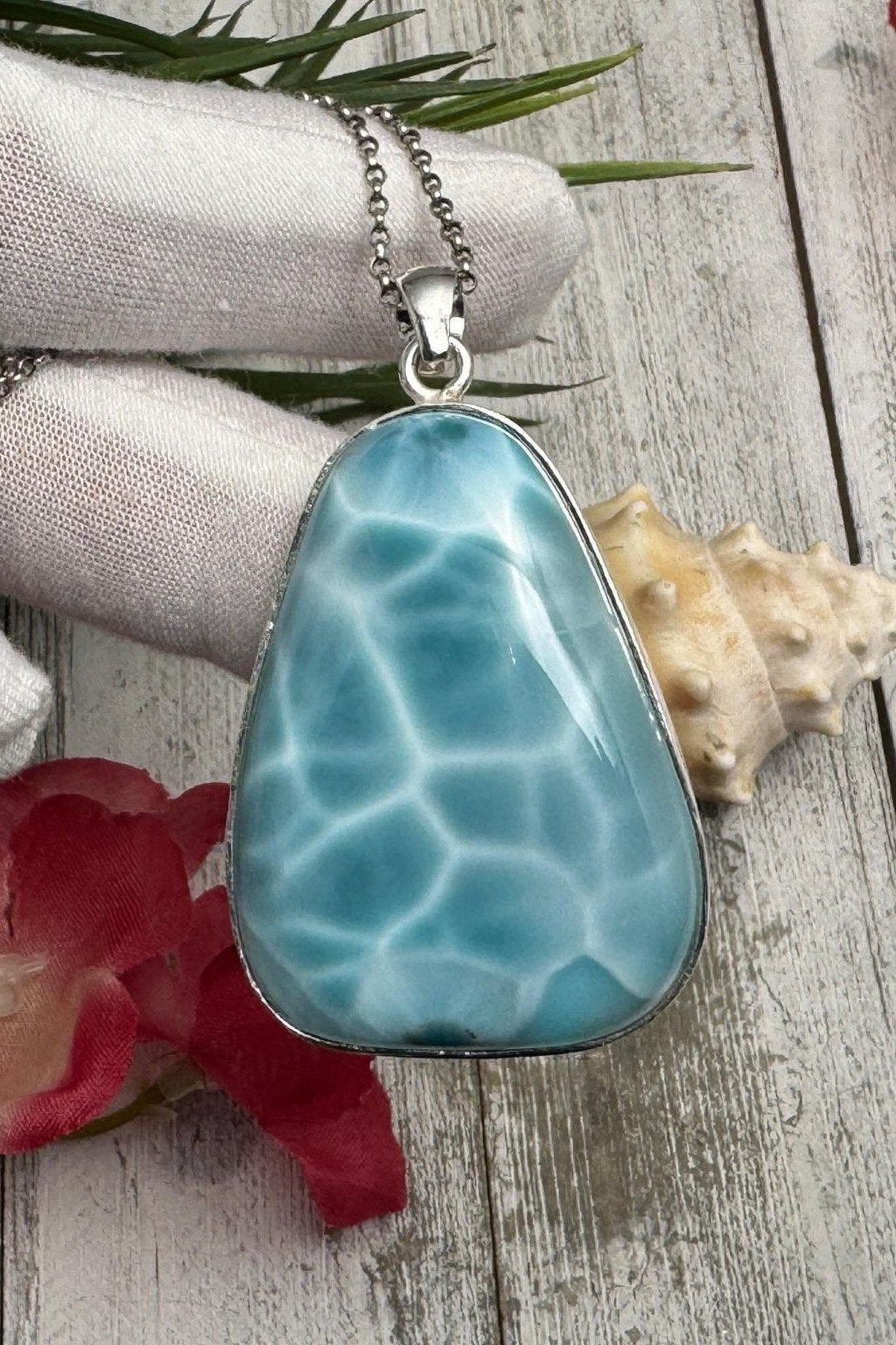 Larimar Pendant - Genuine Larimar Pendant Necklace - Large Teardrop Silver Jewelry, Stunning Larimar Pendant Ocean Gemstone