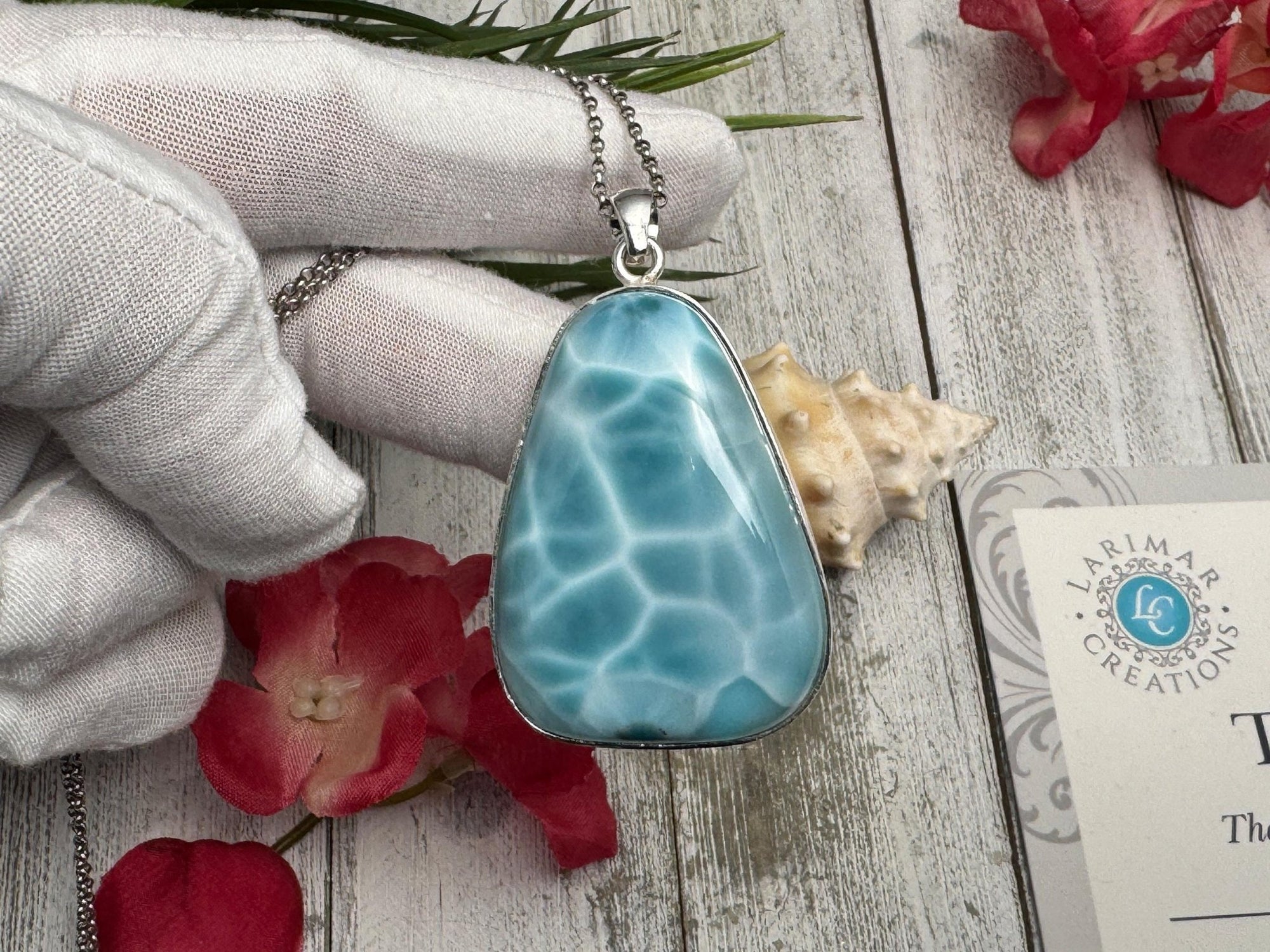 Larimar Pendant - Genuine Larimar Pendant Necklace - Large Teardrop Silver Jewelry, Stunning Larimar Pendant Ocean Gemstone