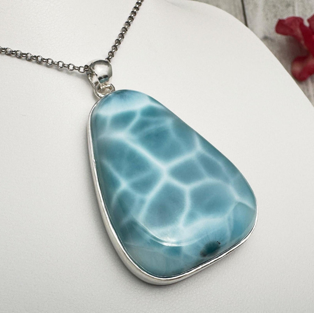 Larimar Pendant - Genuine Larimar Pendant Necklace - Large Teardrop Silver Jewelry, Stunning Larimar Pendant Ocean Gemstone