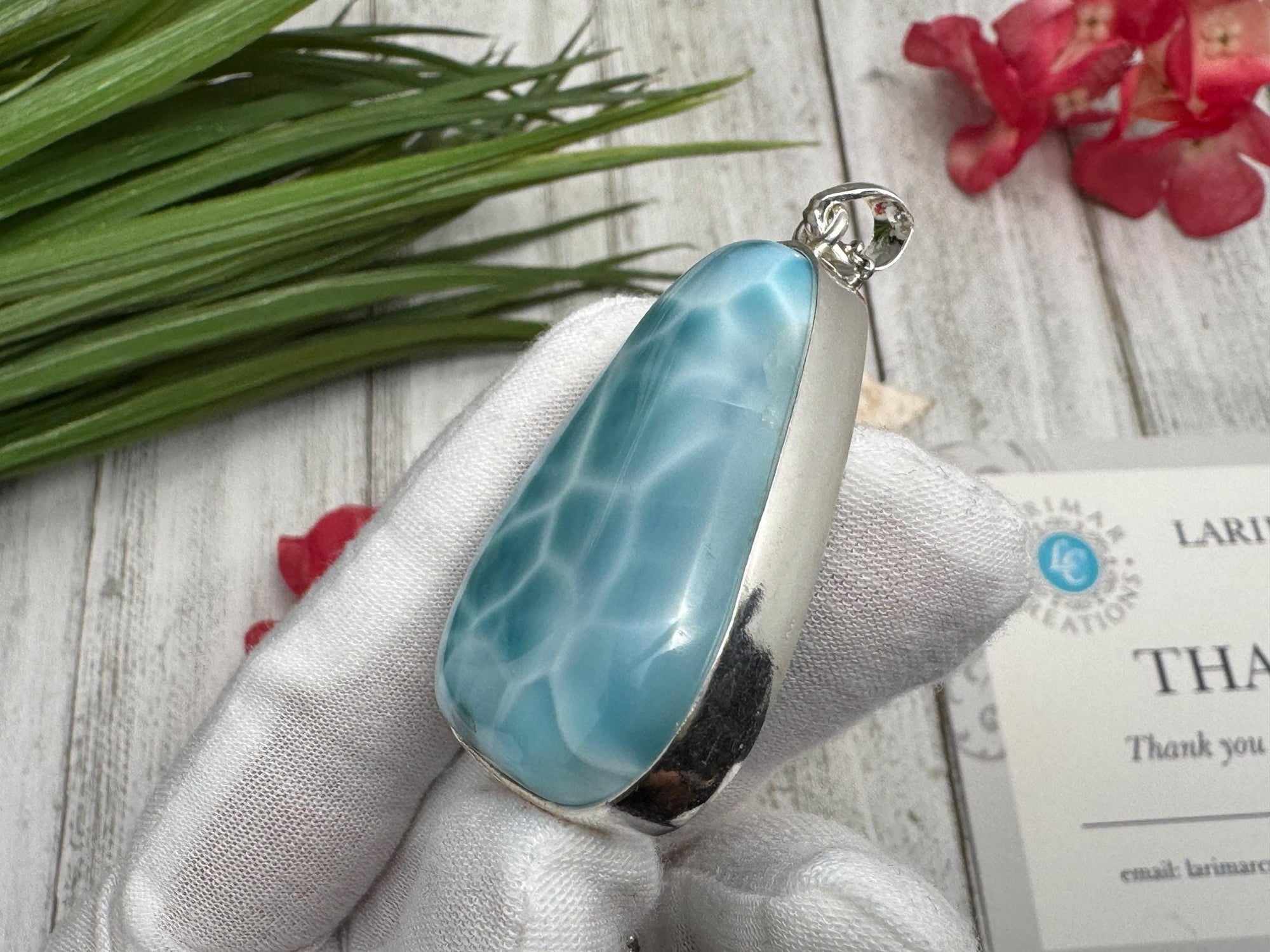 Larimar Pendant - Genuine Larimar Pendant Necklace - Large Teardrop Silver Jewelry, Stunning Larimar Pendant Ocean Gemstone