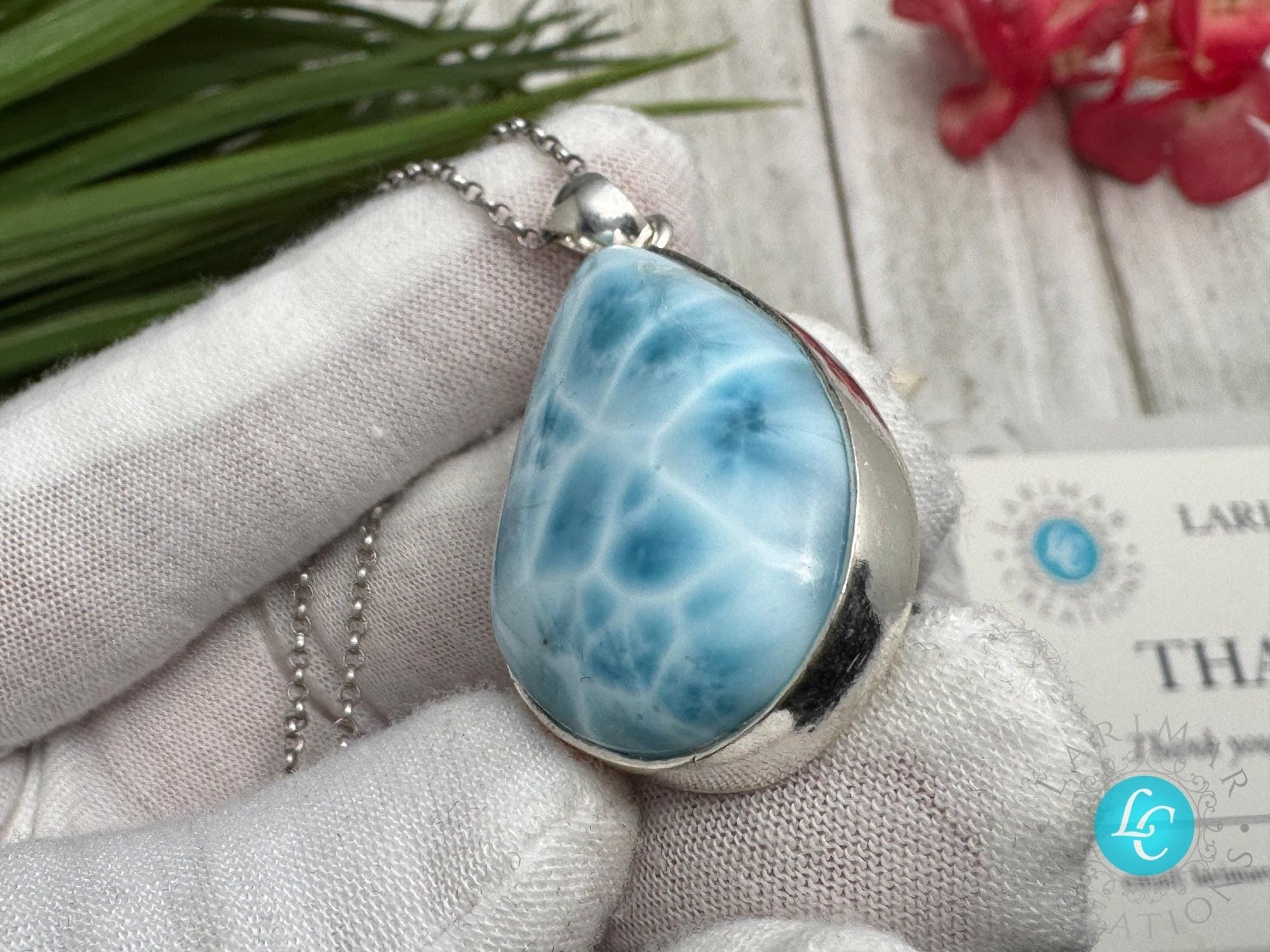 Larimar Pendant Necklace: Sterling Silver - Larimar Creations
