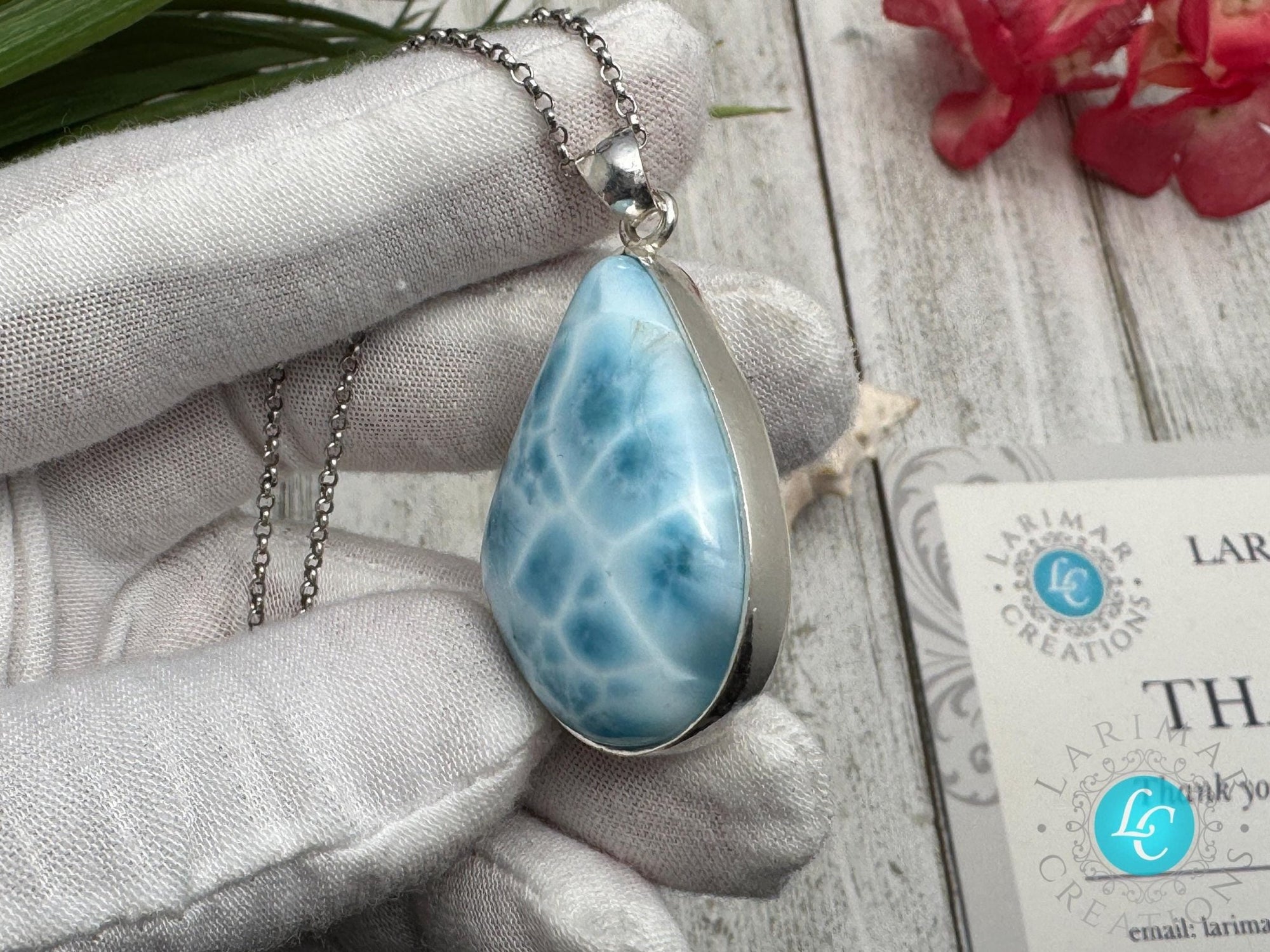 Larimar Pendant Necklace: Sterling Silver - Larimar Creations