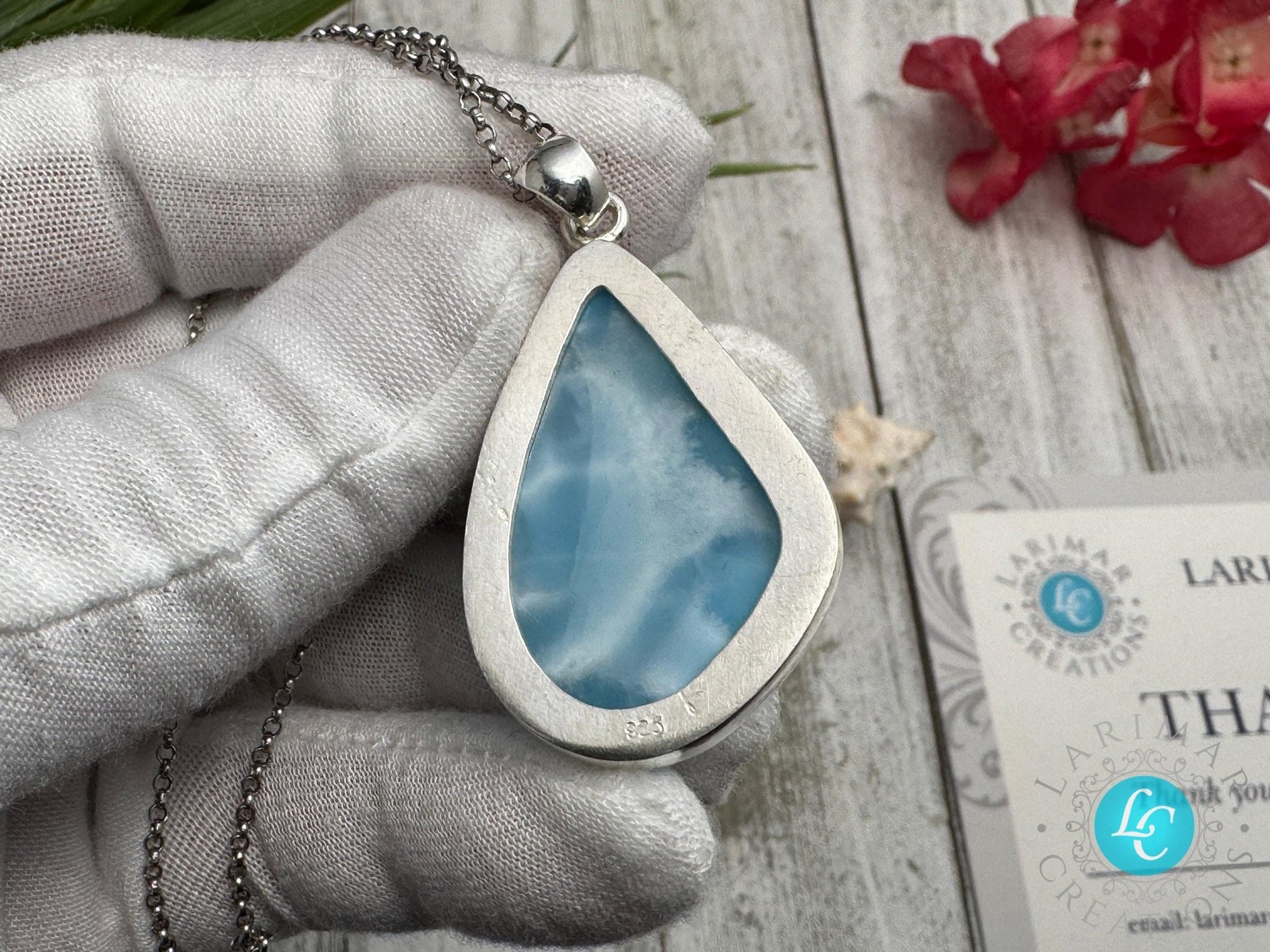 Larimar Pendant Necklace: Sterling Silver - Larimar Creations