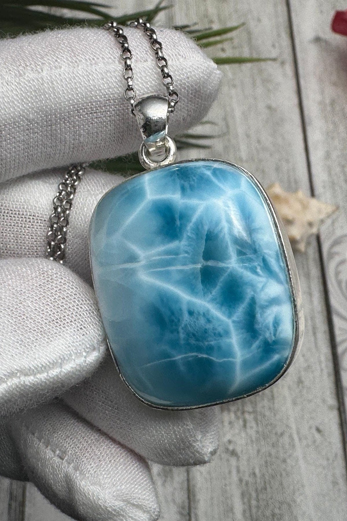 Larimar Pendant Rectangular Sterling Silver Necklace - Larimar Creations