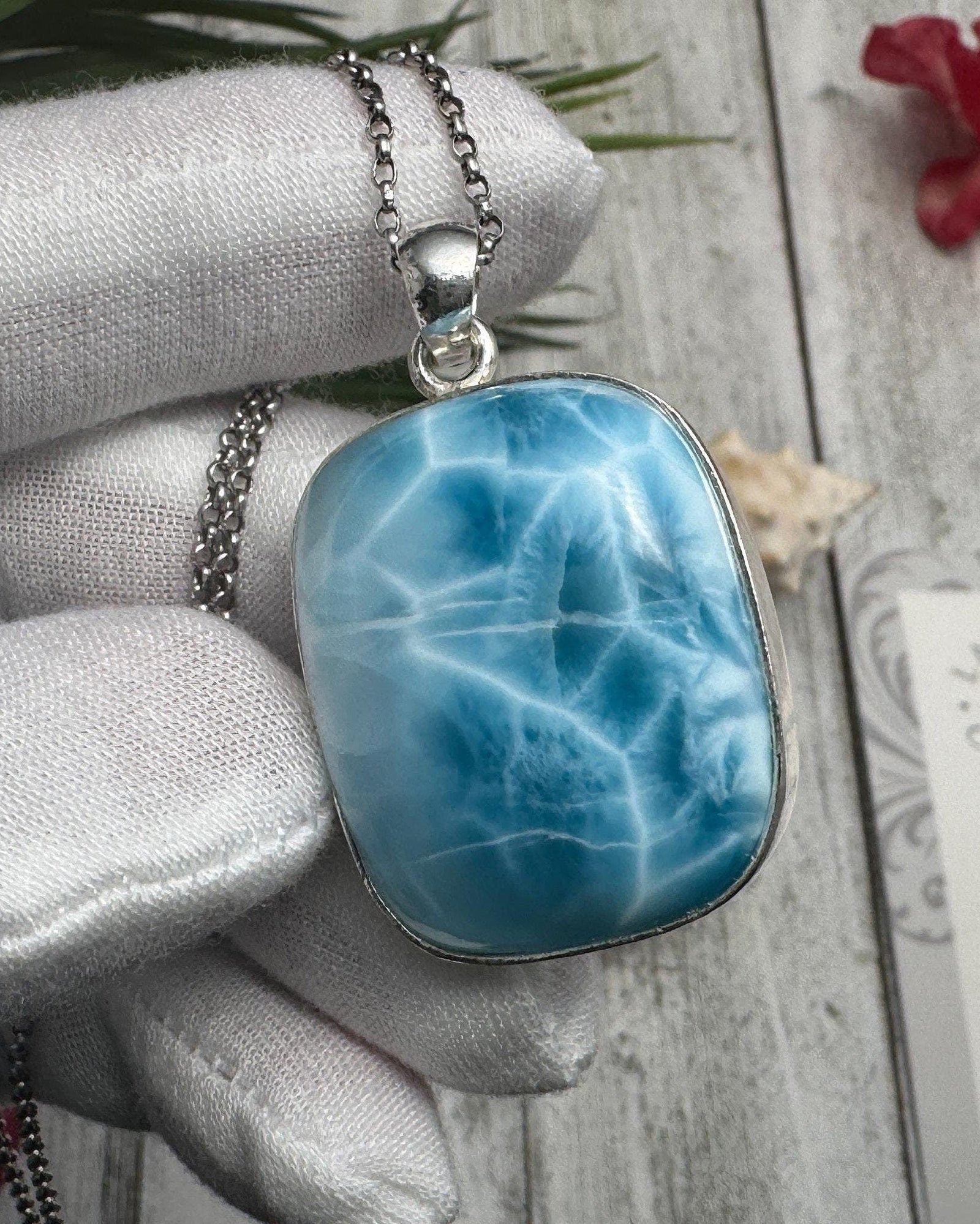 Larimar Pendant Rectangular Sterling Silver Necklace - Larimar Creations