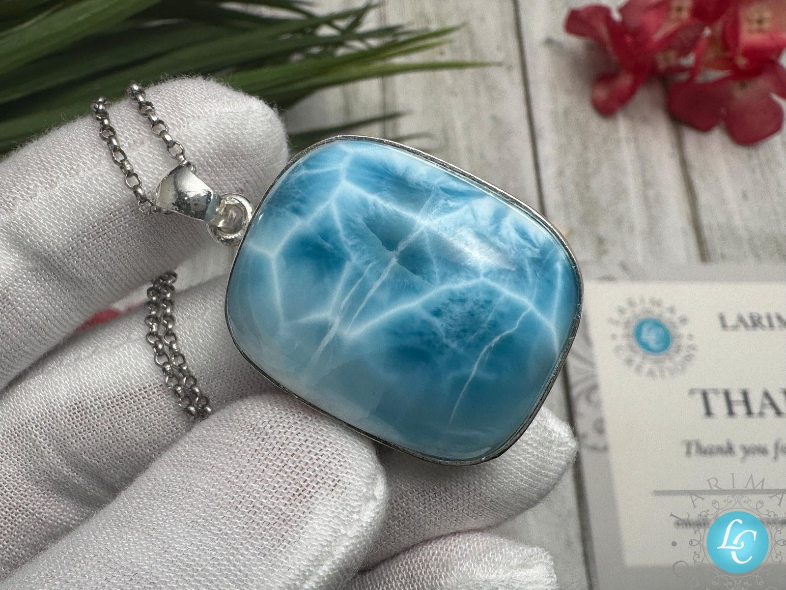 Larimar Pendant Rectangular Sterling Silver Necklace - Larimar Creations
