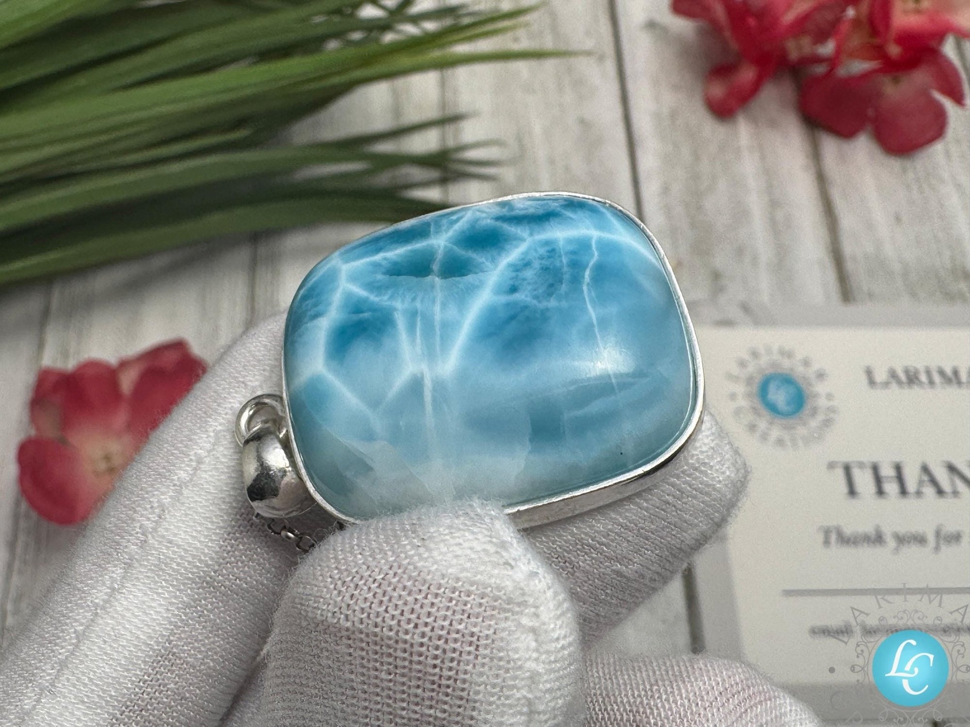 Larimar Pendant Rectangular Sterling Silver Necklace - Larimar Creations