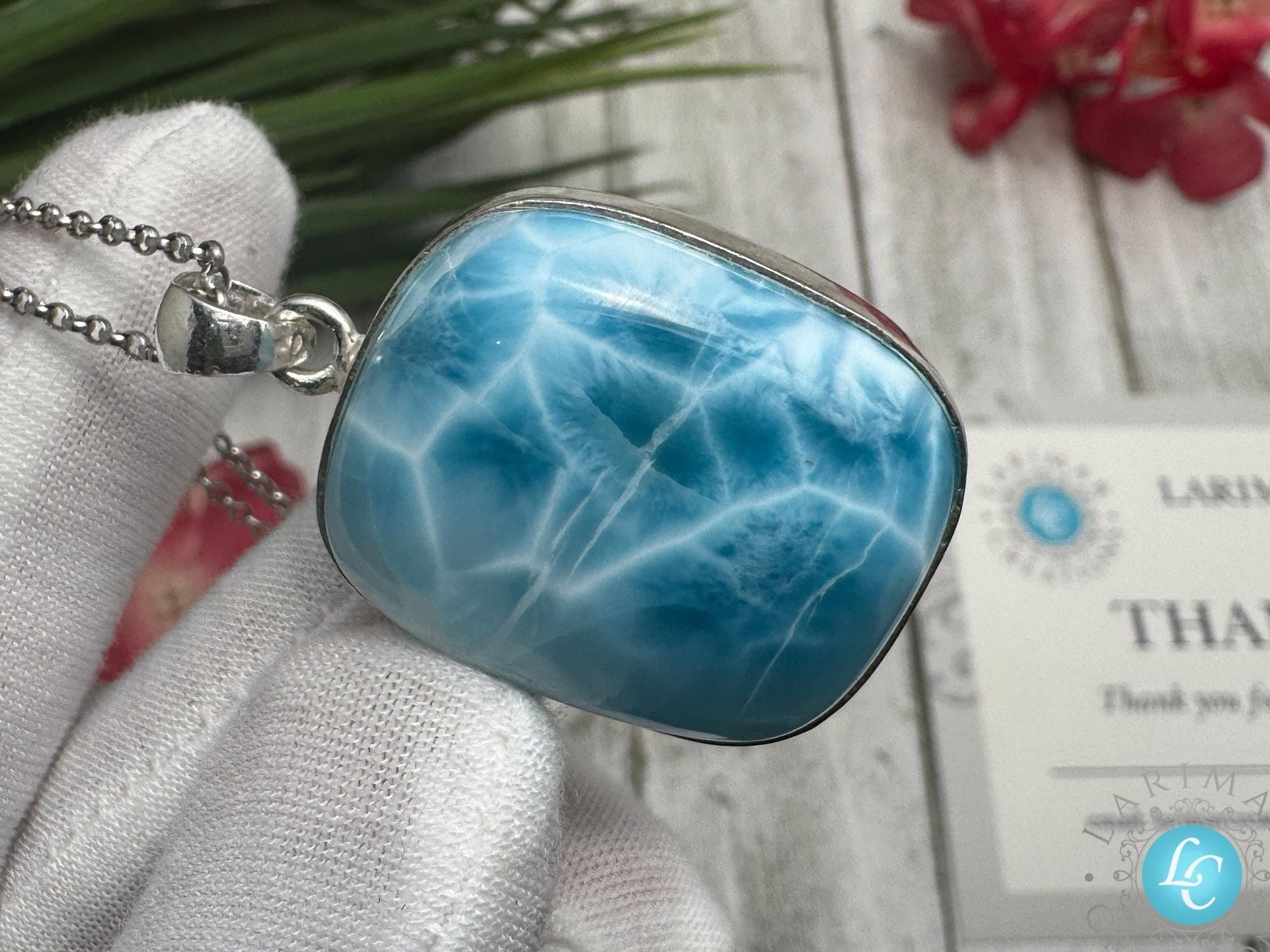 Larimar Pendant Rectangular Sterling Silver Necklace - Larimar Creations