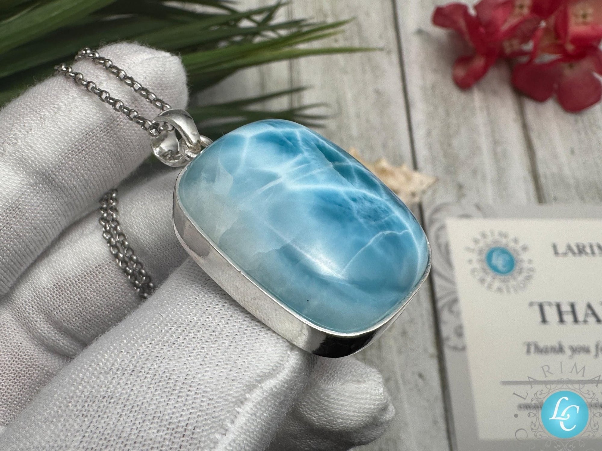 Larimar Pendant Rectangular Sterling Silver Necklace - Larimar Creations