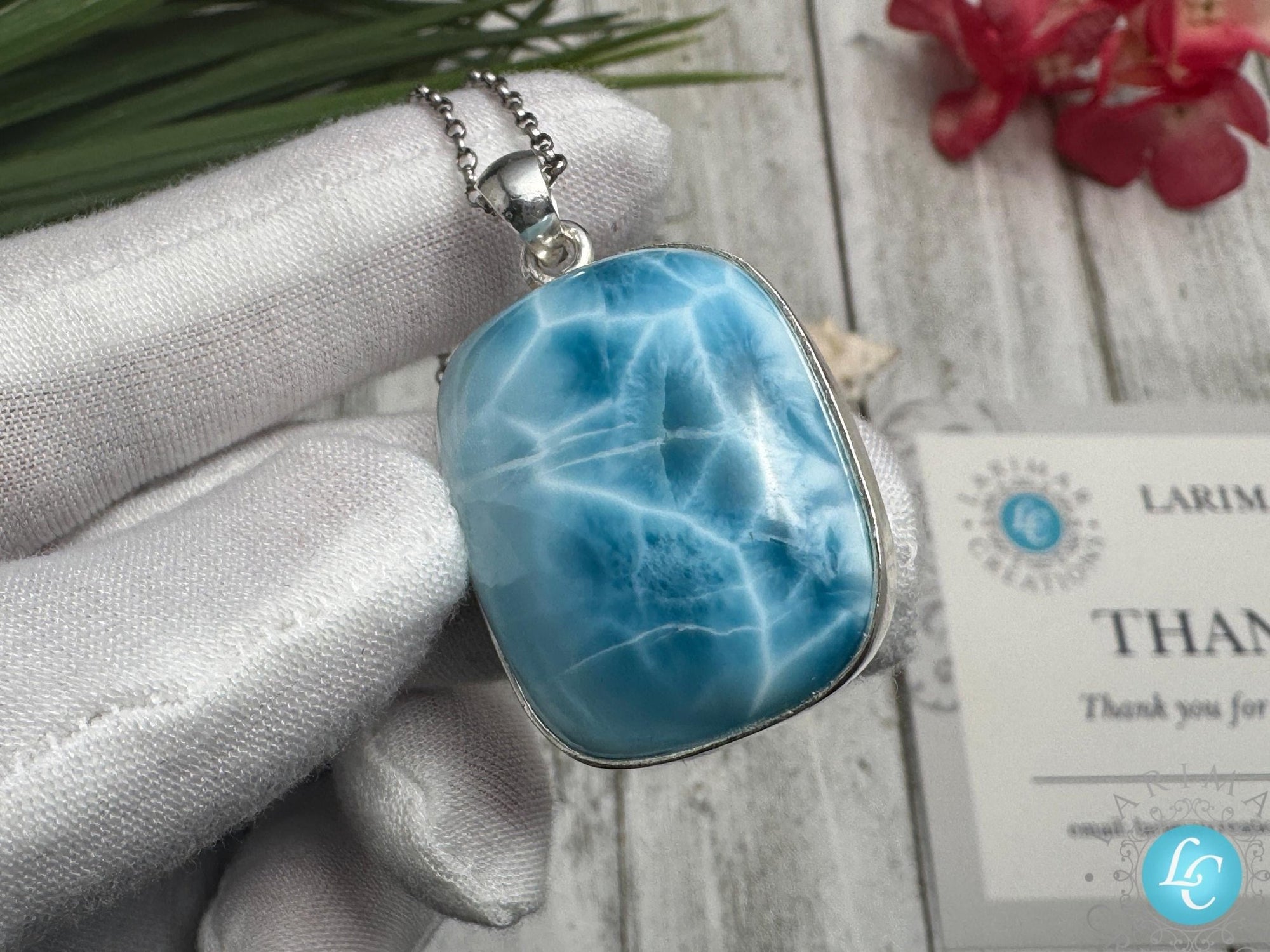 Larimar Pendant Rectangular Sterling Silver Necklace - Larimar Creations