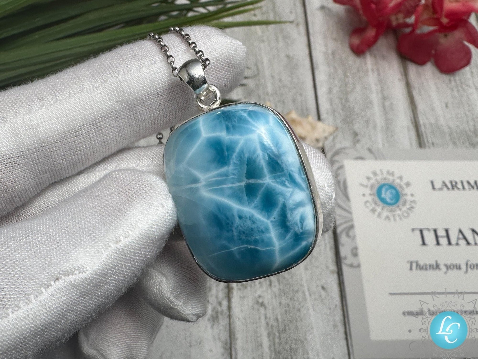 Larimar Pendant Rectangular Sterling Silver Necklace - Larimar Creations
