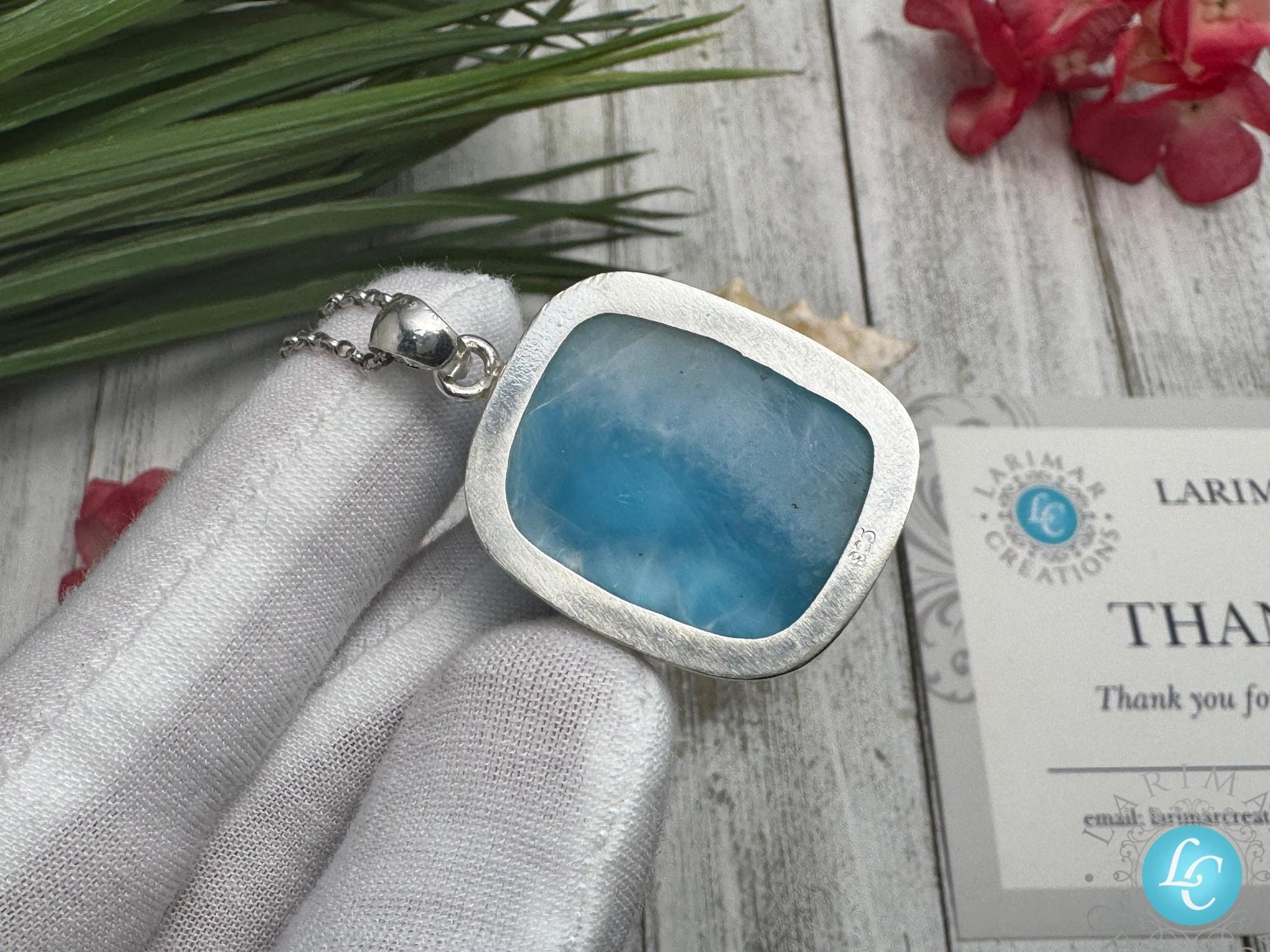 Larimar Pendant Rectangular Sterling Silver Necklace - Larimar Creations