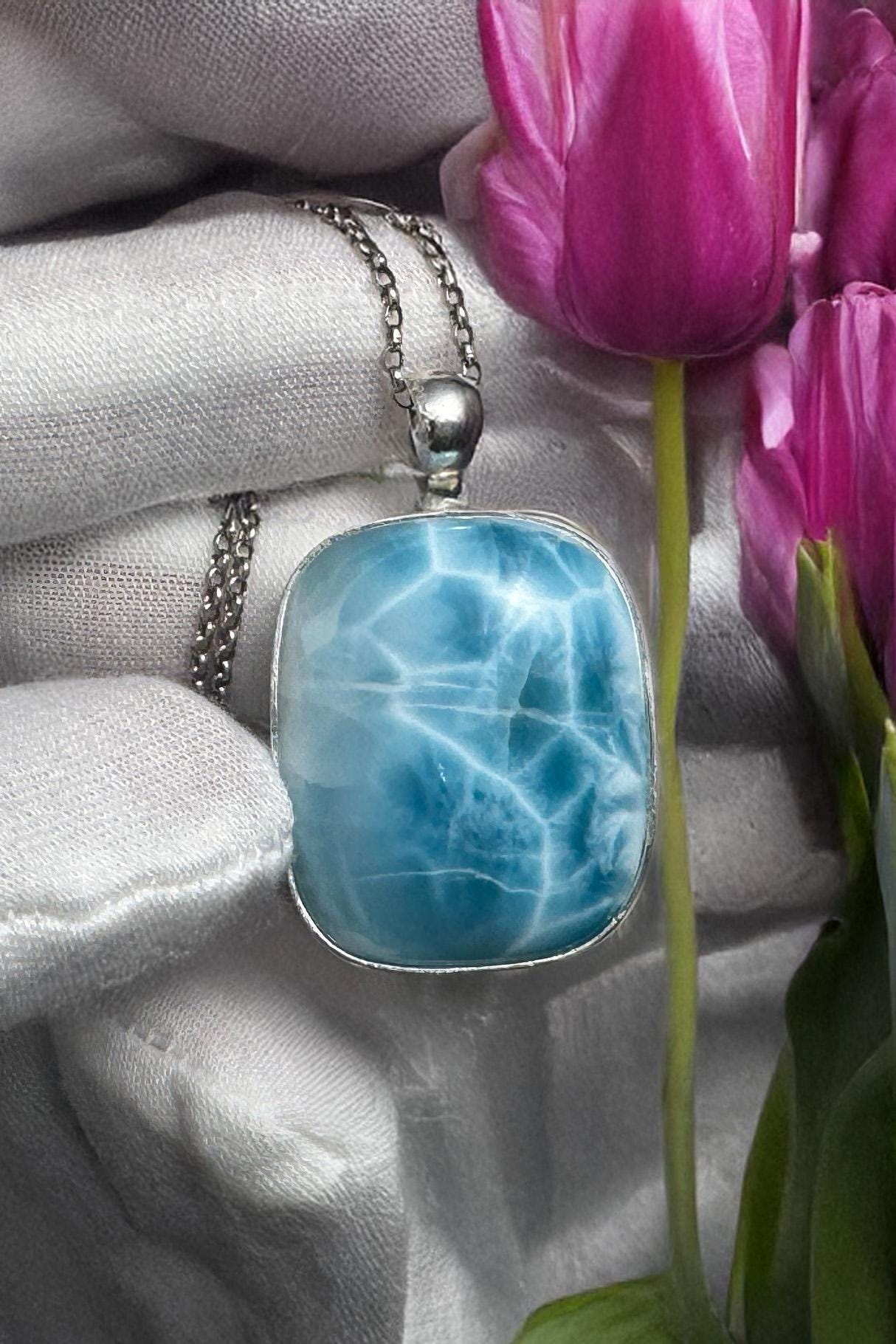 Larimar Pendant Rectangular Sterling Silver Necklace - Larimar Creations