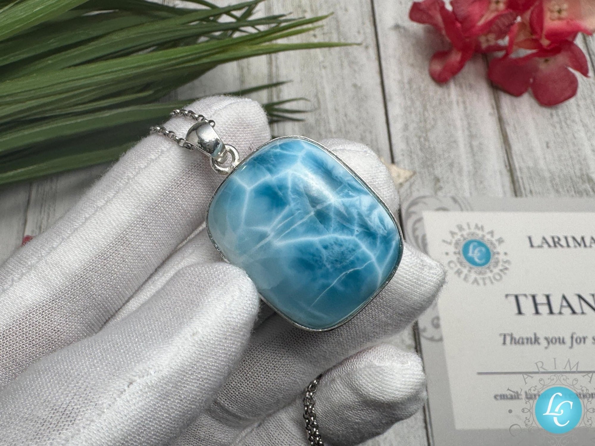 Larimar Pendant Rectangular Sterling Silver Necklace - Larimar Creations