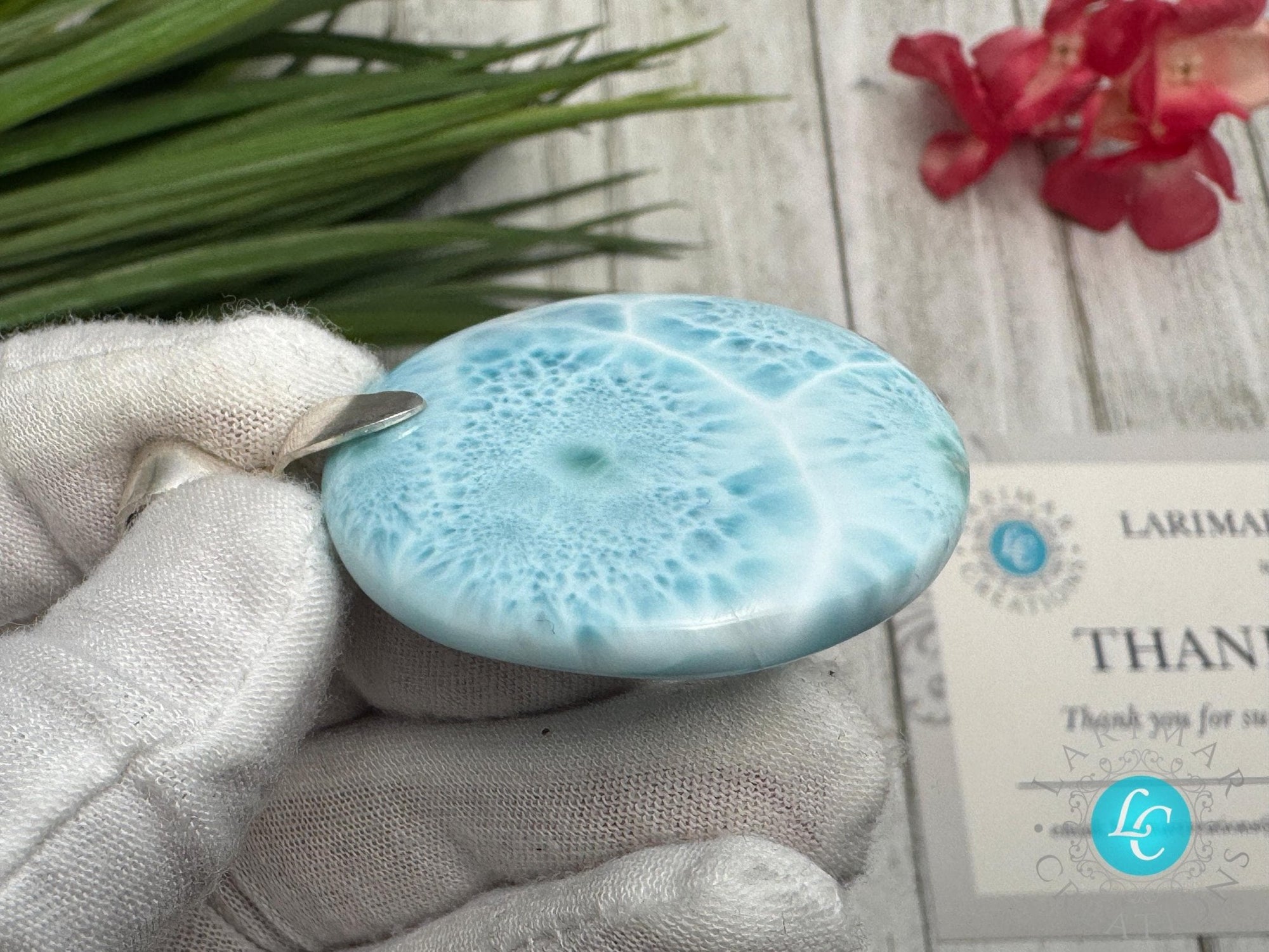 Larimar Pendant Round Shape | 925 Sterling Silver - Larimar Creations