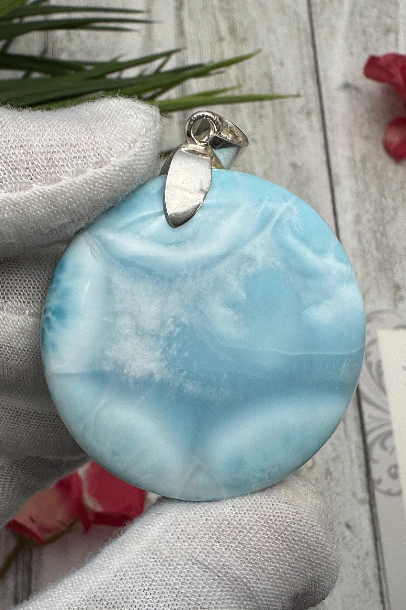 Larimar Pendant Round Shape | 925 Sterling Silver - Larimar Creations