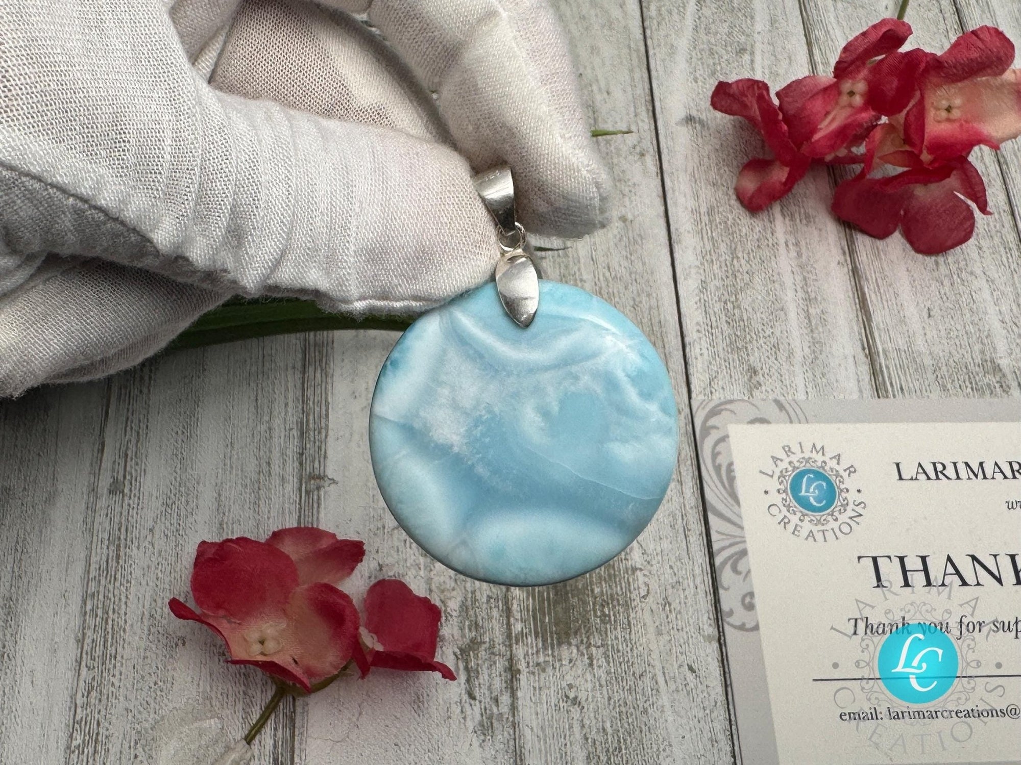 Larimar Pendant Round Shape | 925 Sterling Silver - Larimar Creations