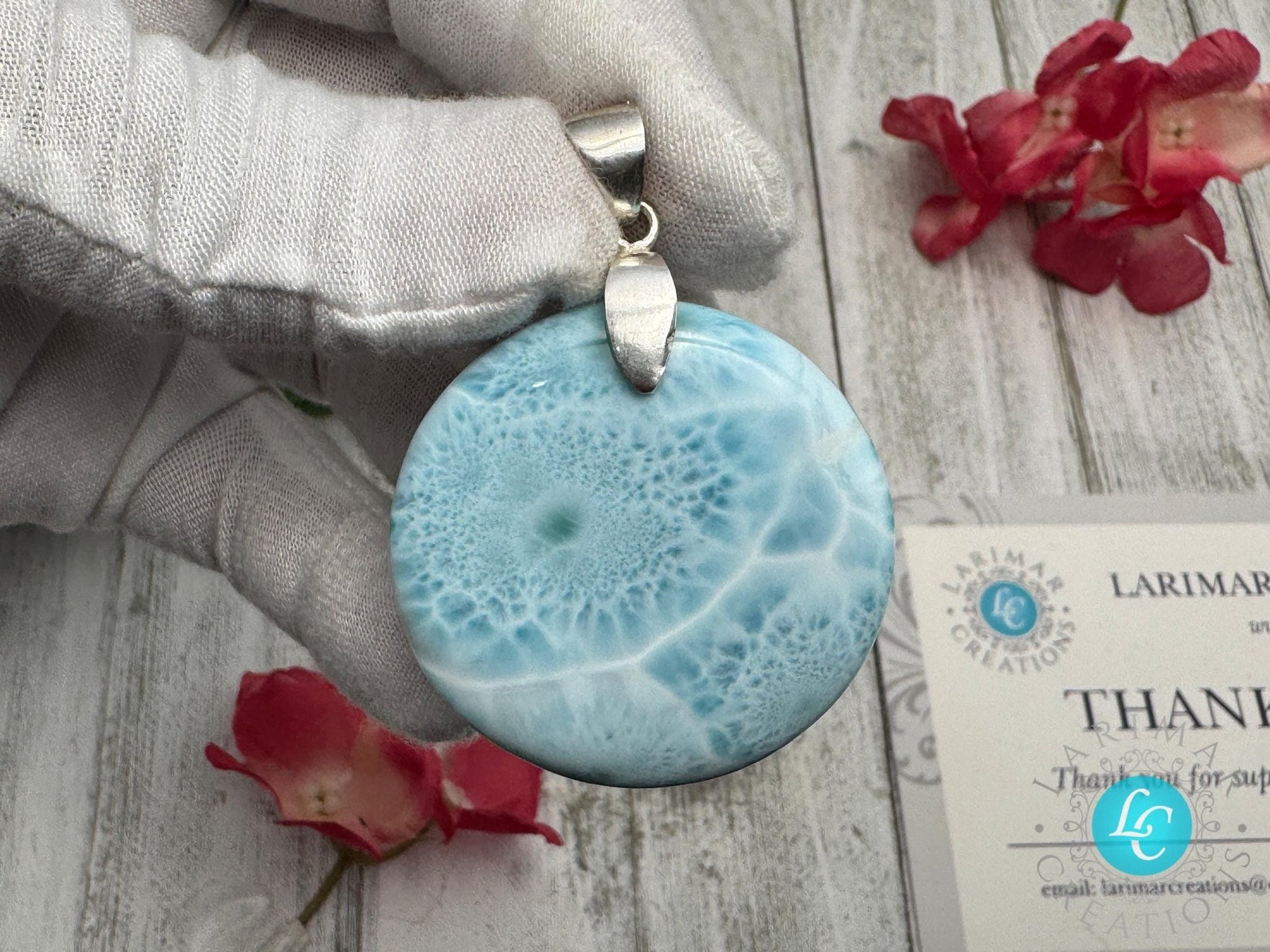 Larimar Pendant Round Shape | 925 Sterling Silver - Larimar Creations