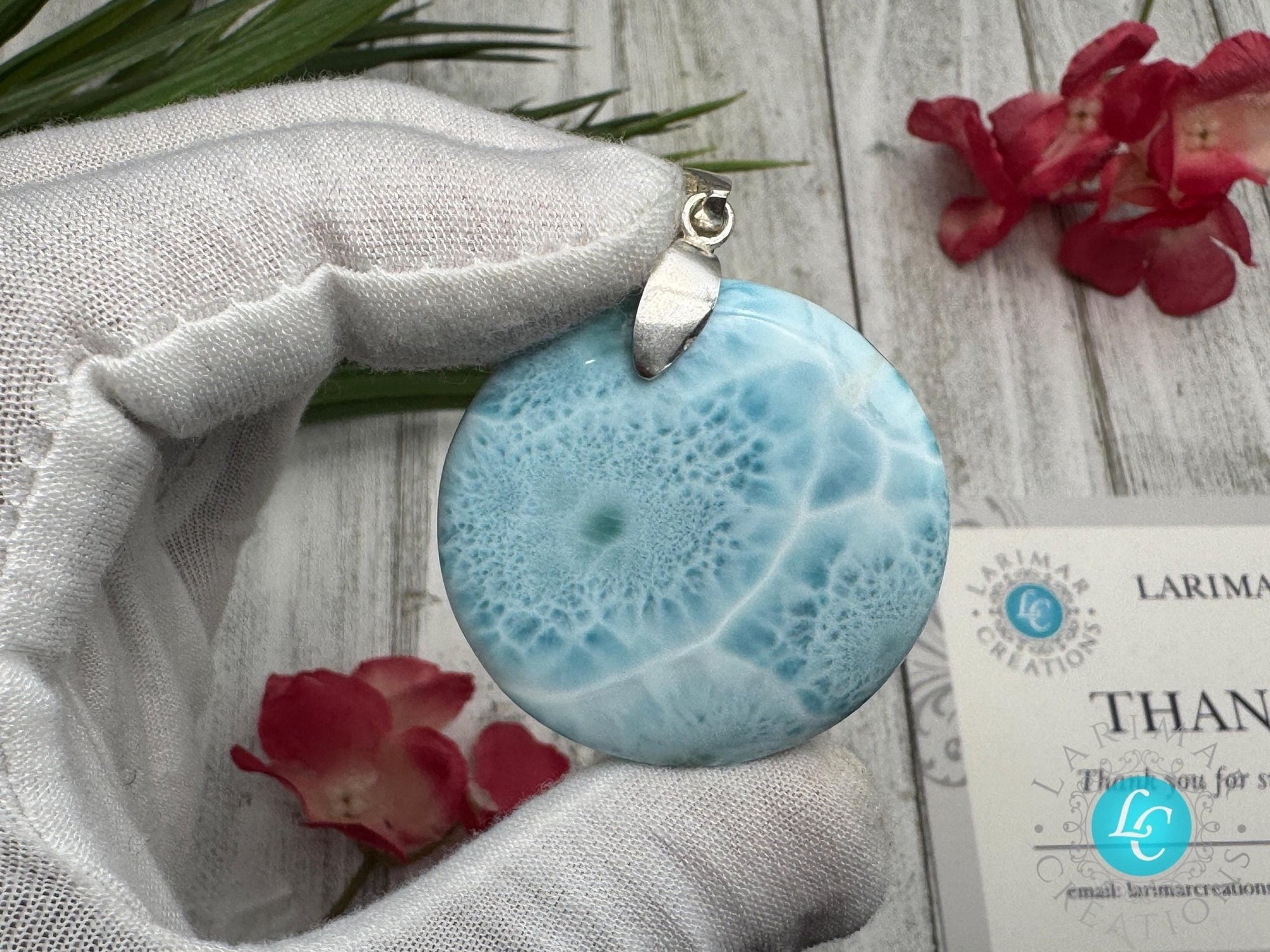 Larimar Pendant Round Shape | 925 Sterling Silver - Larimar Creations