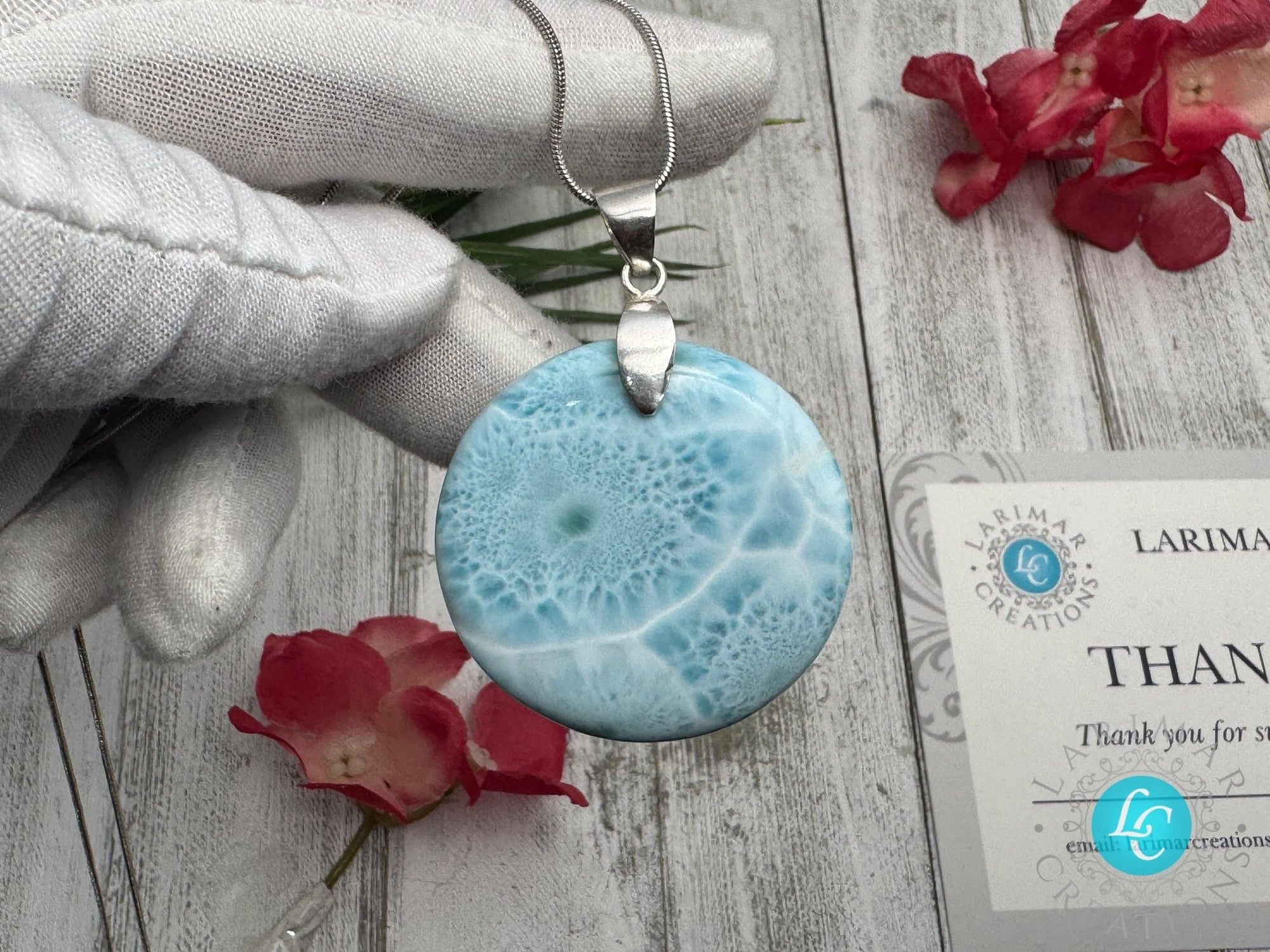 Larimar Pendant Round Shape | 925 Sterling Silver - Larimar Creations