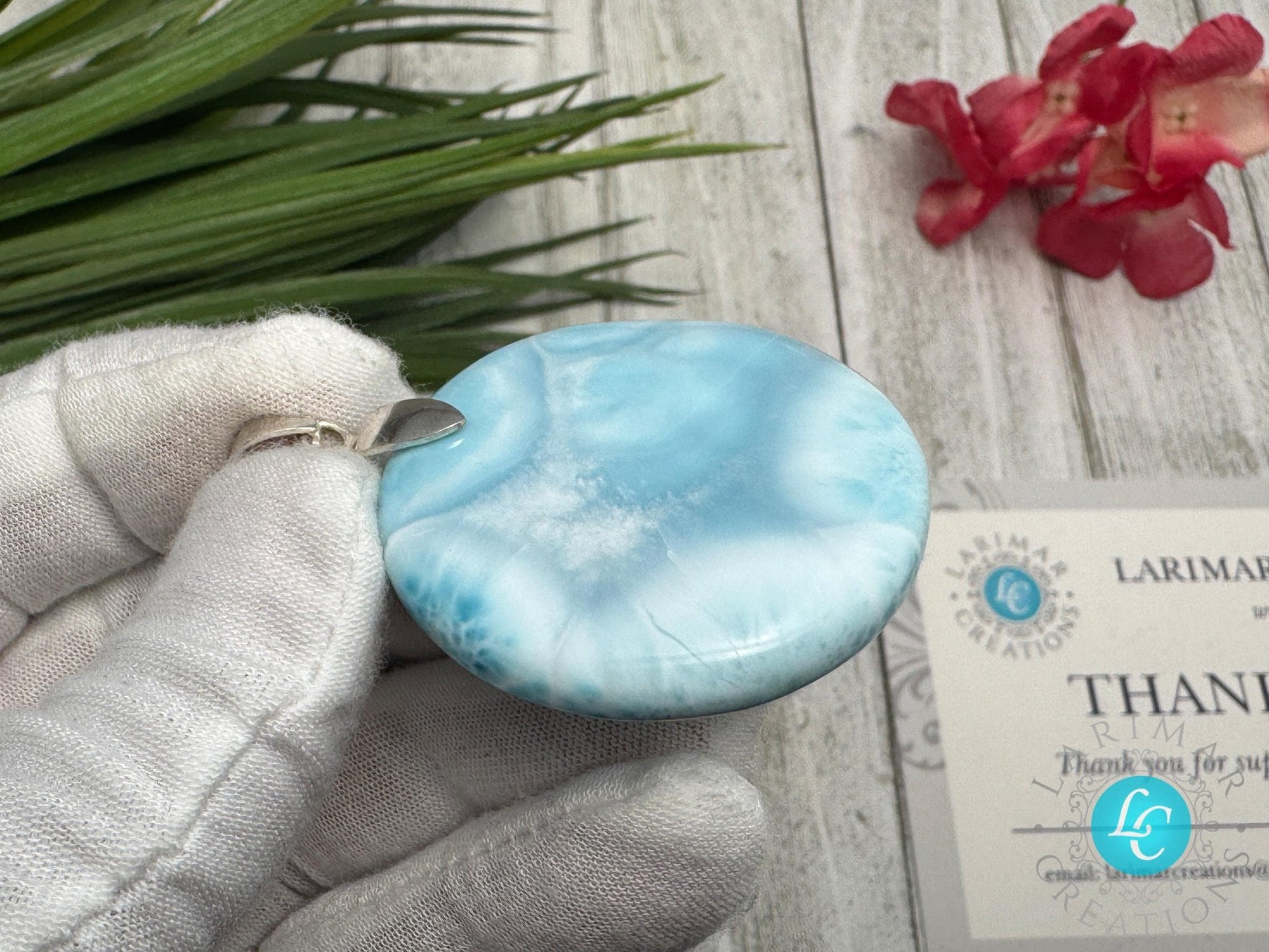 Larimar Pendant Round Shape | 925 Sterling Silver - Larimar Creations