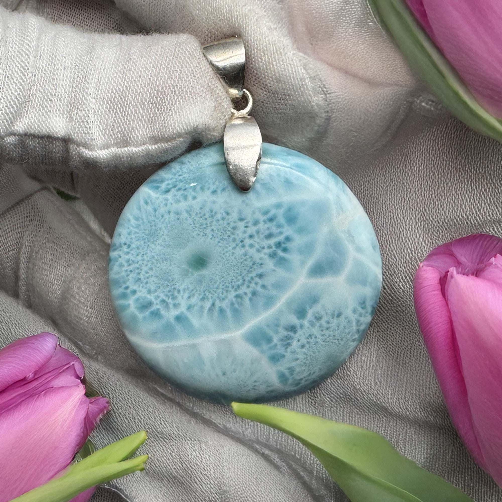 Larimar Pendant Round Shape | 925 Sterling Silver - Larimar Creations