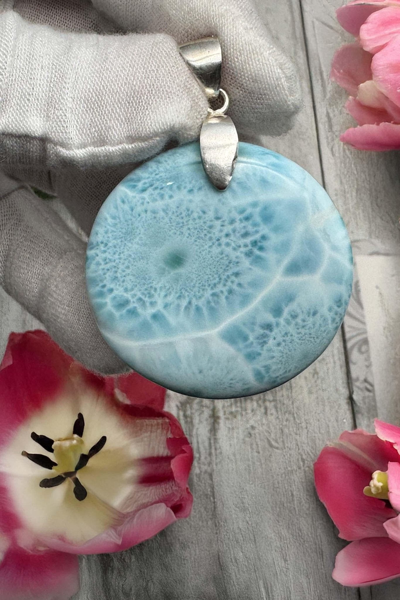 Larimar Pendant Round Shape | 925 Sterling Silver - Larimar Creations
