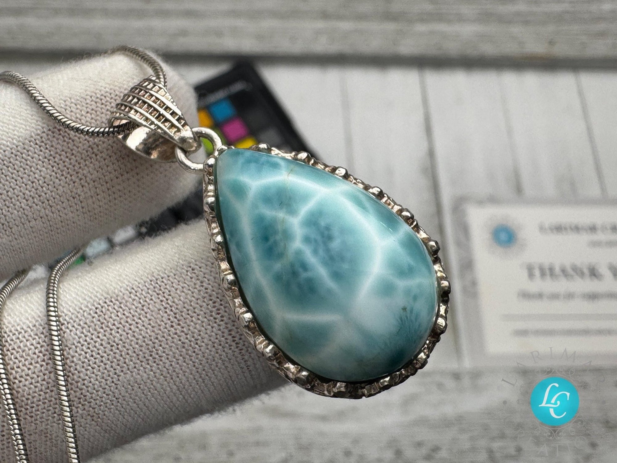 Larimar Pendant small teardrop shape cabochon - Larimar Creations