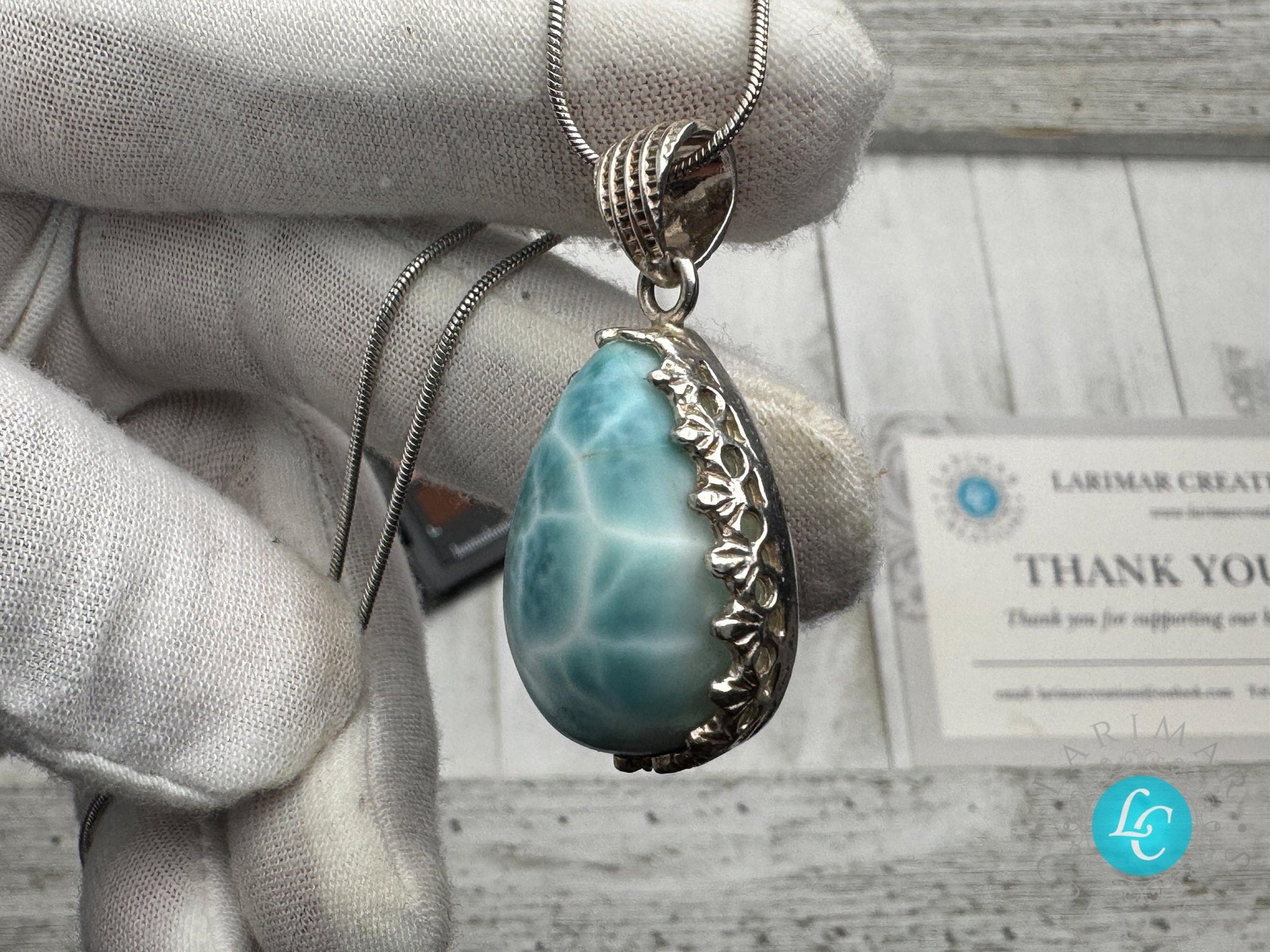 Larimar Pendant small teardrop shape cabochon - Larimar Creations