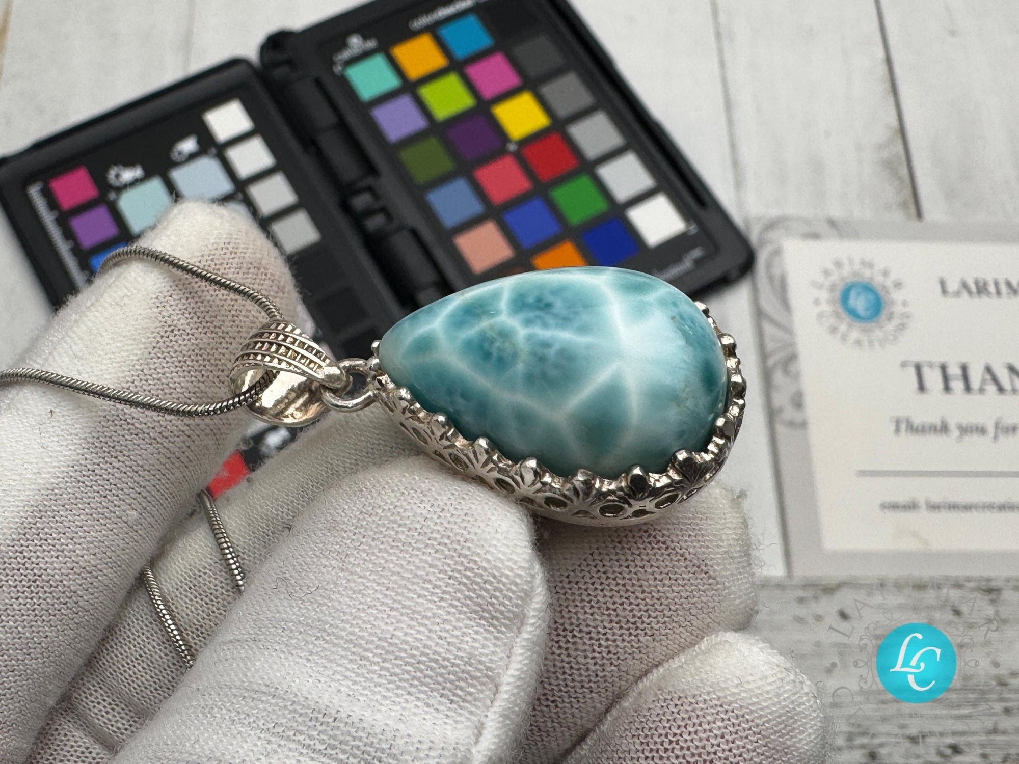 Larimar Pendant small teardrop shape cabochon - Larimar Creations