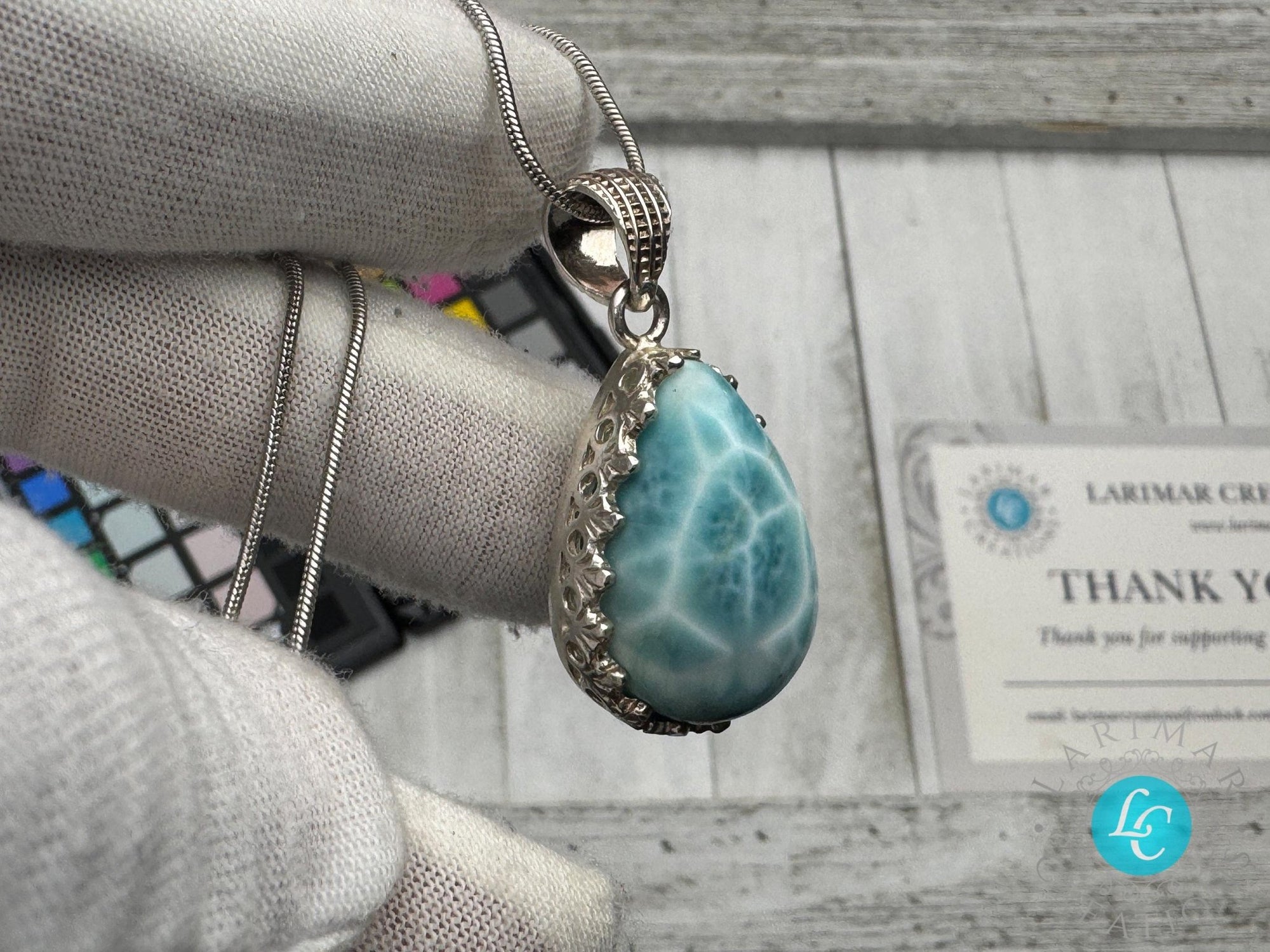 Larimar Pendant small teardrop shape cabochon - Larimar Creations